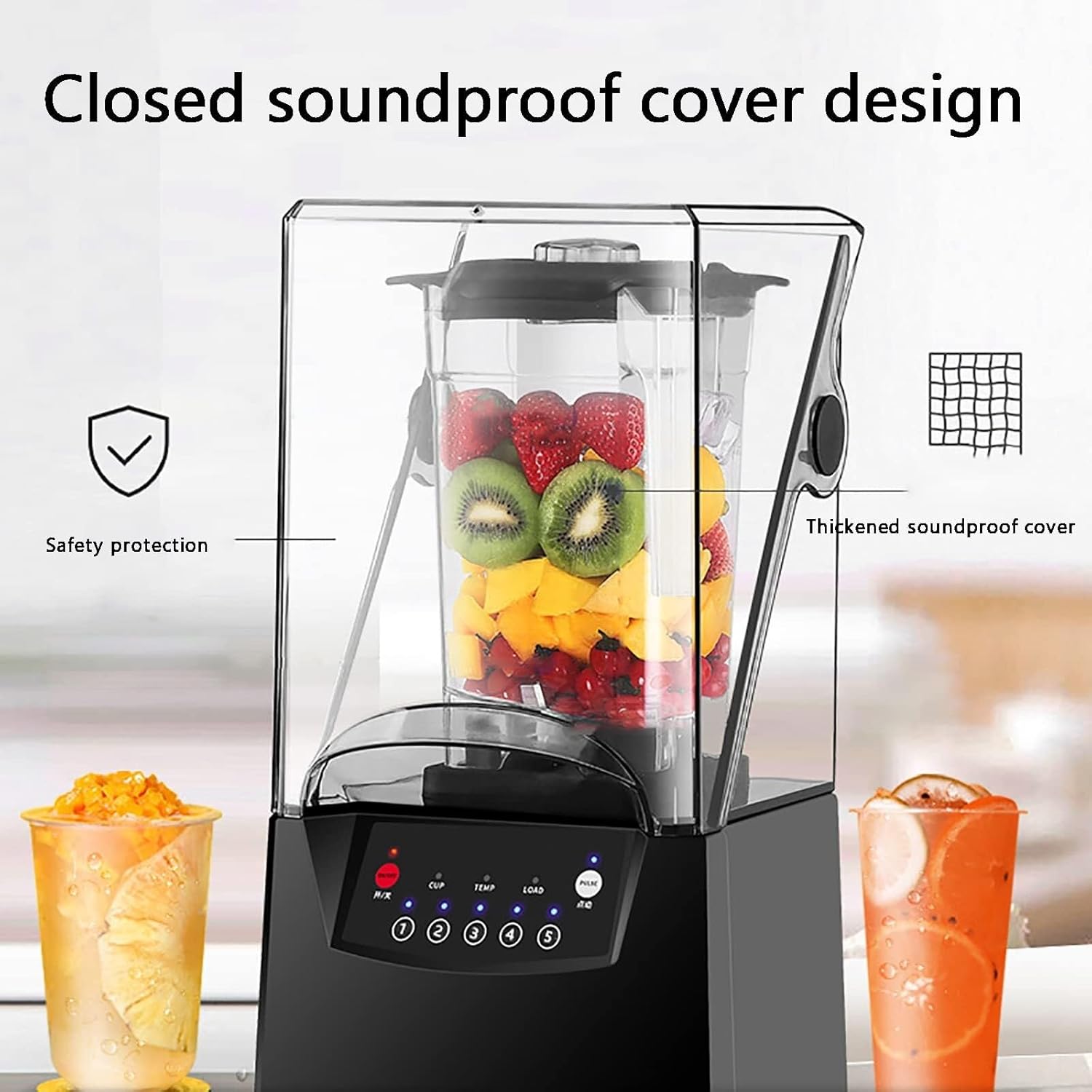 Blender Smoothie Machine, Noise Reduction 2200W 2L Blender and Smoothie Maker, 2.5MM Blade Ice Crusher with Cover Silent Broken Wall Cooking Machine