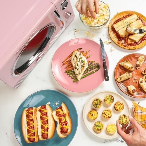 Nostalgia Retro Countertop Microwave Oven - Large 800-Watt - 0.9 cu ft - 12 Pre-Programmed Cooking Settings - Digital Clock - Kitchen Appliances - Pink
