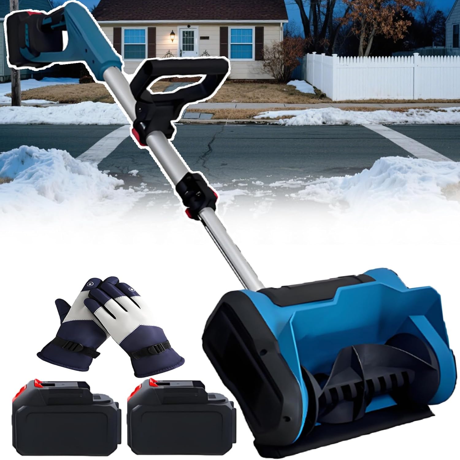 New Cordless Snow Shovel - 600w Brushless Electric Snow Blower, 3-Way 45° Chute Control, 30min Runtime, 6m Throw, Telescopic Handle, Ultra-Light 3.4kg for Steps & Walkways 2batteries