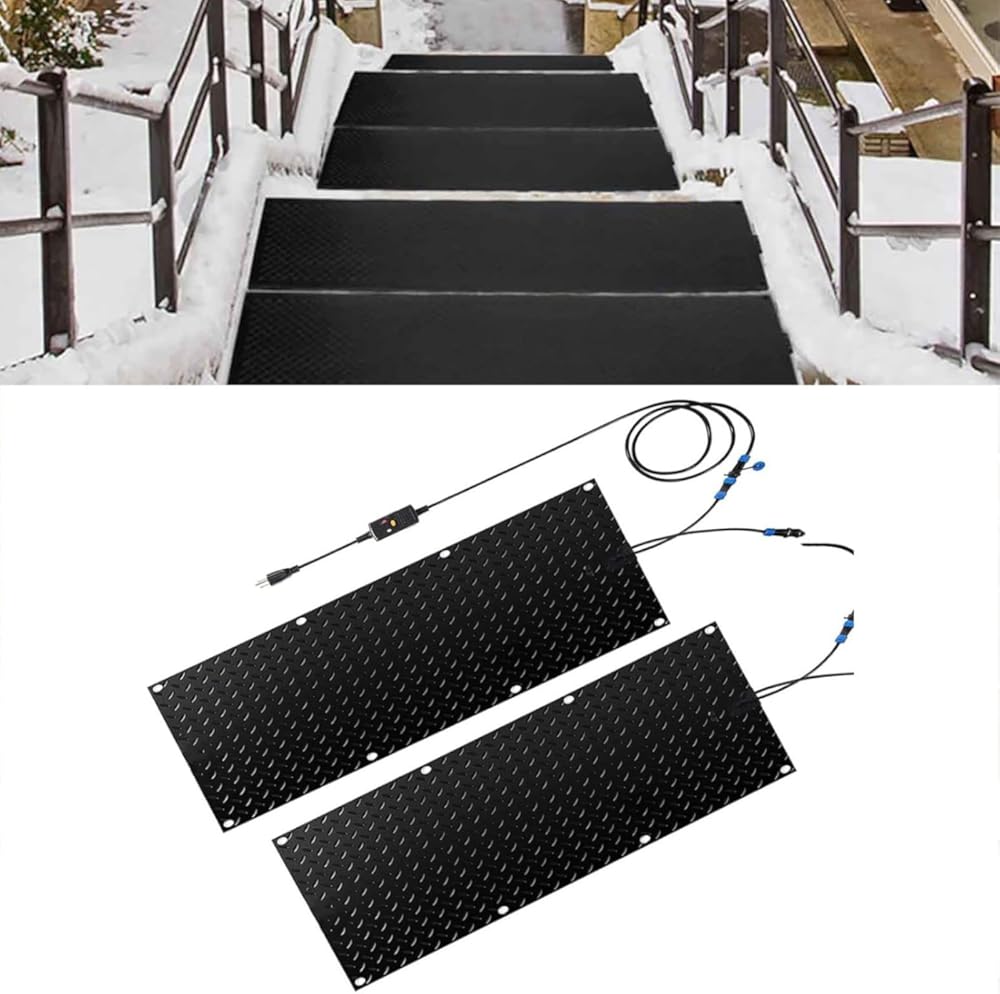 Snow Melting Walkway Mat, 1/2/3/4/5 pcs Non Slip Rubber Heated Mat with Power Cord, Winter Snow and Ice Melting Mat for Outdoor Stairs,Steps,Doorways,Walkways,Drive(2 Pcs-10inx35.4in (25.4x90cm))