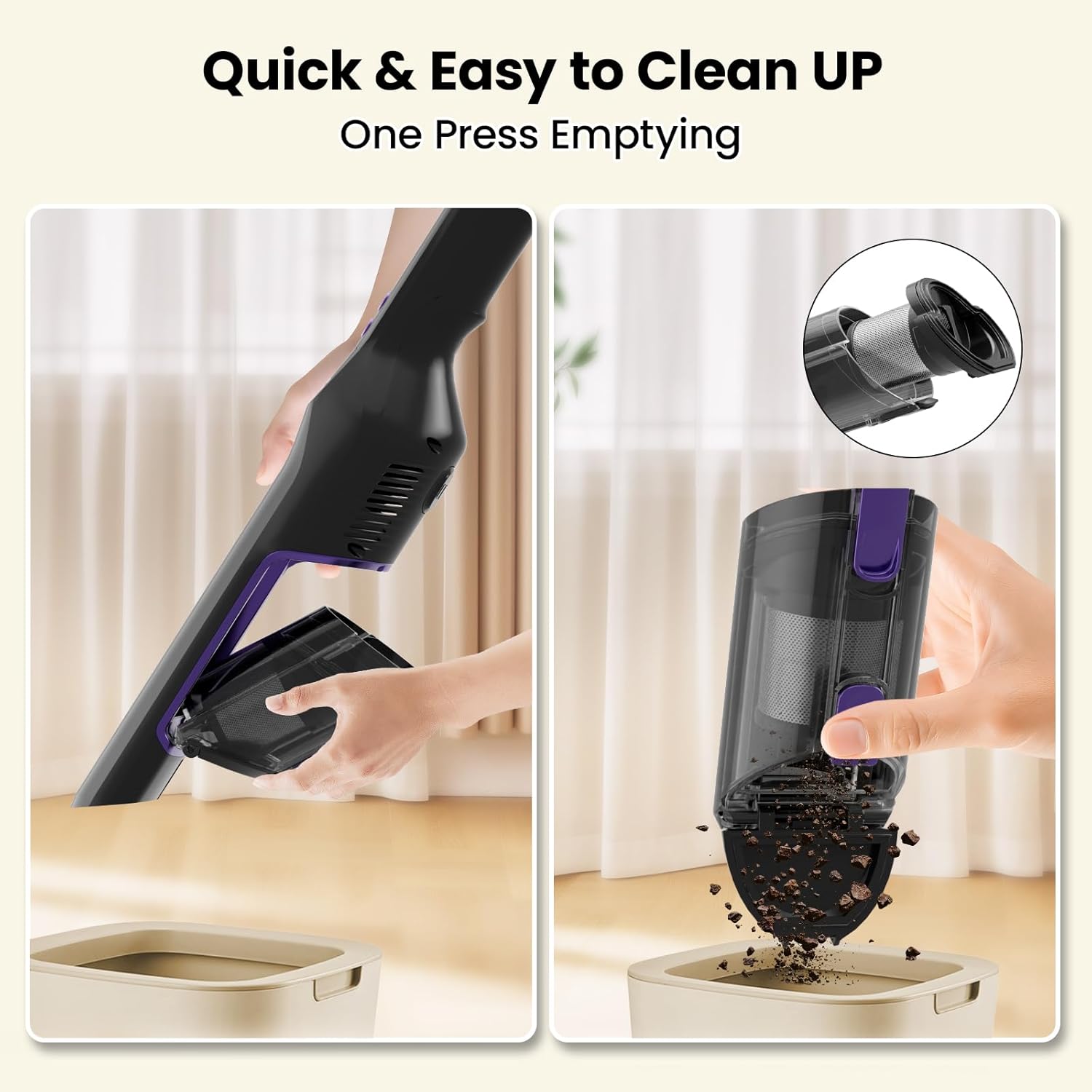 Handheld Vacuum Cordless, 24Kpa Car Vacuum with Brushless Motor, Charging Dock, Rechargeable, 1.5lbs Portable Handheld Vacuum with 2-Speed for Home/Car/Pet (Purple)