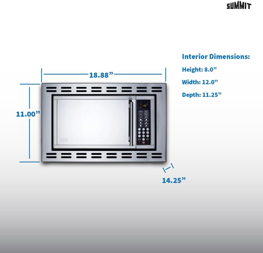 Summit 24” Over The Range Microwave, 0.9 cu.ft. Built In Microwave, Stainless Steel- OTR24
