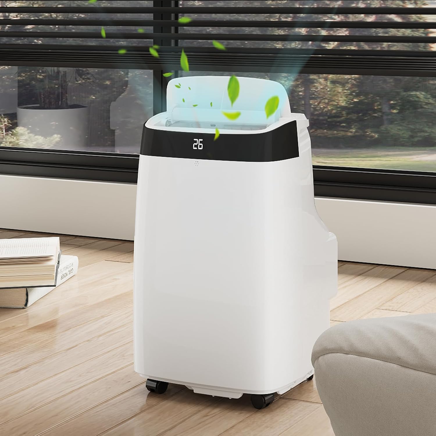 10,000 BTU Portable Air Conditioner, 3-In-1 Free-Standing Cooling AC Unit with Dehumidifier/Fan, Remote Control, Quiet Sleep Mode, 24H Timer, for Room Up 450 Sq. Ft, Black