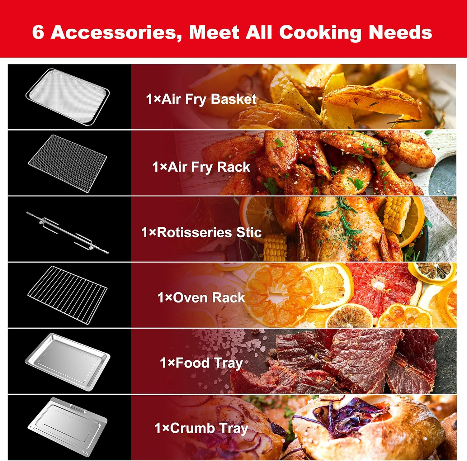 Galanz GT12SSDAN18 Digital Fry & Rotisserie Combo 8-in-1 Air Fryer Toaster, Convection Oven with Pizza & Dehydrate, 4 Accessories Included, 1800W, 26 Quart Large, Stainless Steel, 30L, 2 knobs