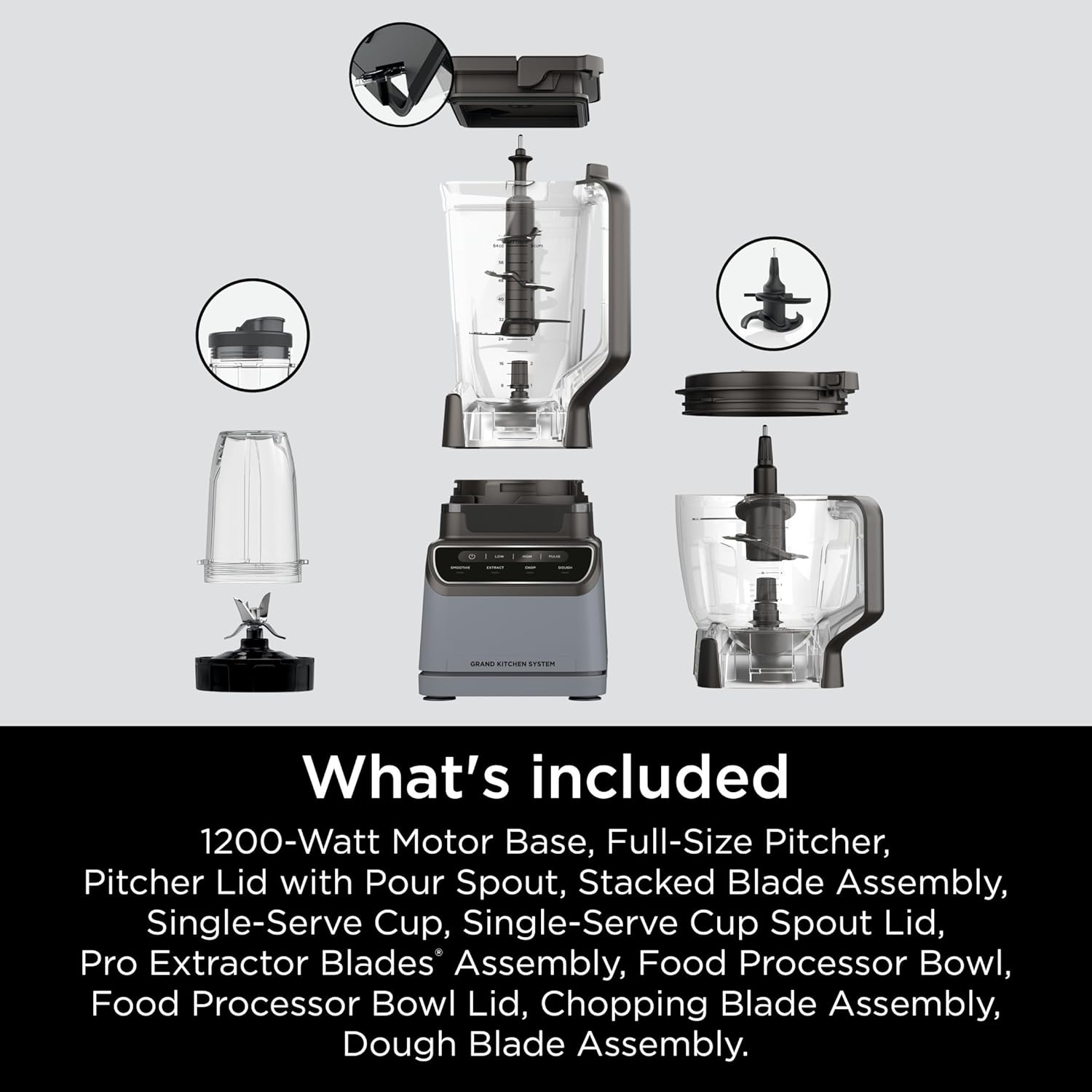 Ninja Grand Kitchen System 1200, Blender, 4 Preset Auto-iQ Programs, 72 oz. full-size pitche (KS500)