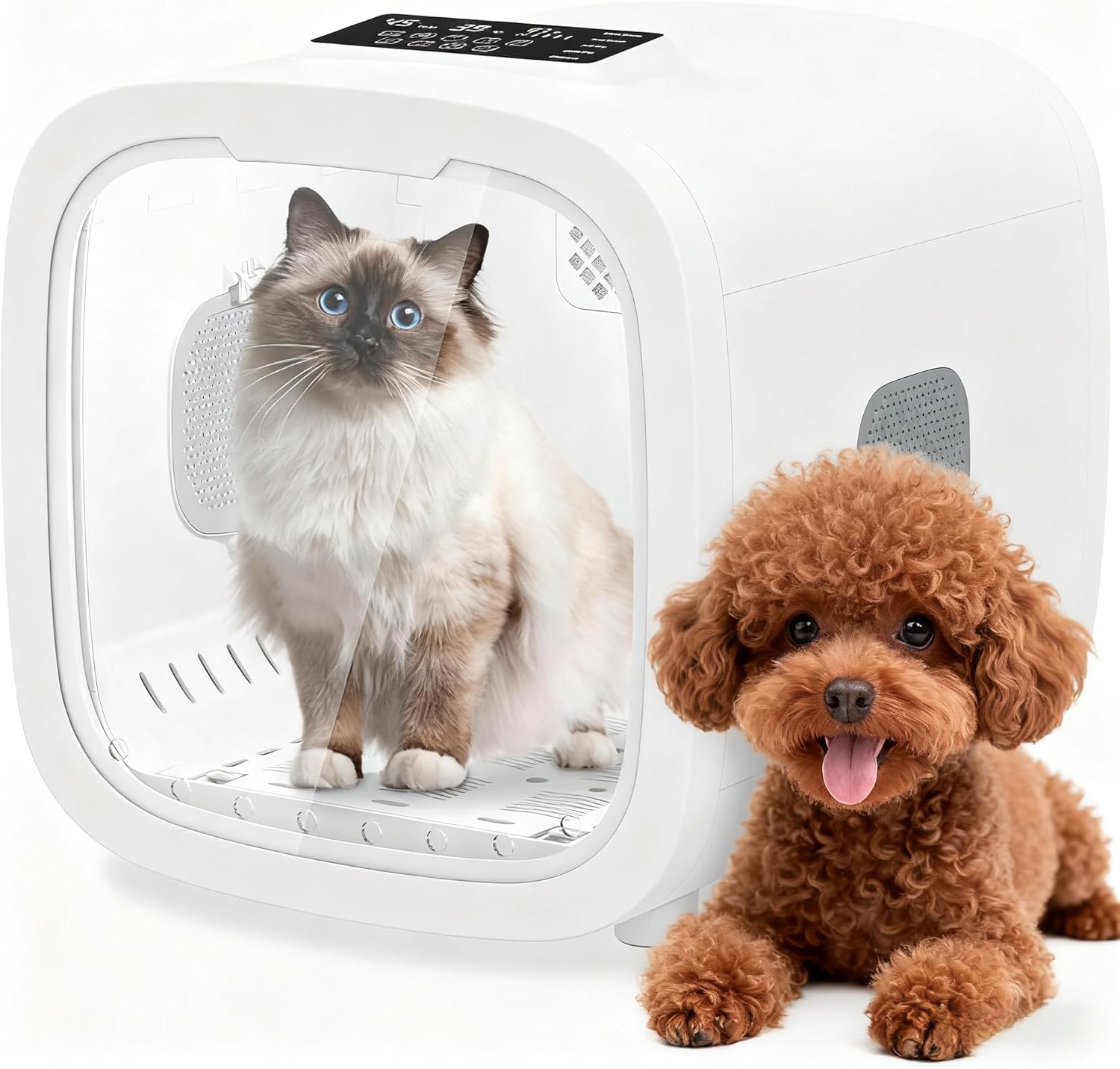 52L Automatic Pet Dryer Box with 5 Modes, Hands-Free Pet Grooming Dryer for Cats & Dogs, Adjustable Temperature & Wind Speed, Low Noise, Safety Features, Timer & Interior Light