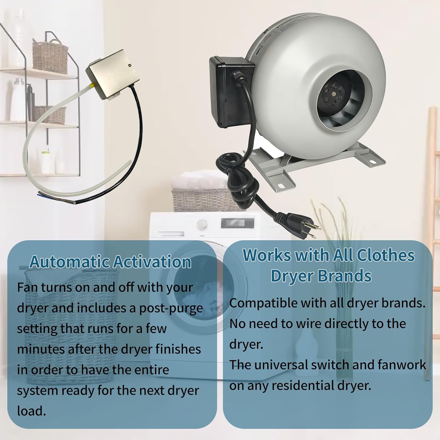 M-4DBT Automatic Dryer Duct Booster Exhaust Fan for Clothes Dryers – Quiet, Stable, Durable, Saves Drying Time, Compatible with All Dryers (M-4DBT)