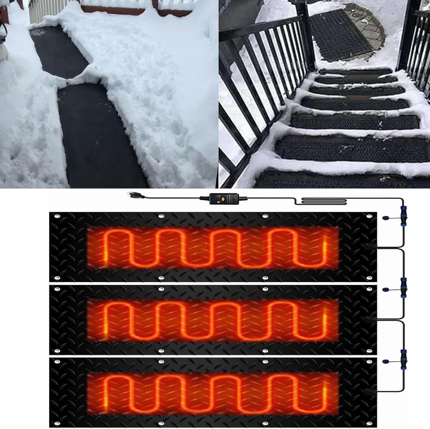 Snow Melting Mat - Non-Slip Rubber Outdoor Mat for Winter - Anti-Skid Snow Melting Pad with Power Cord(40x80cmx3Pcs)