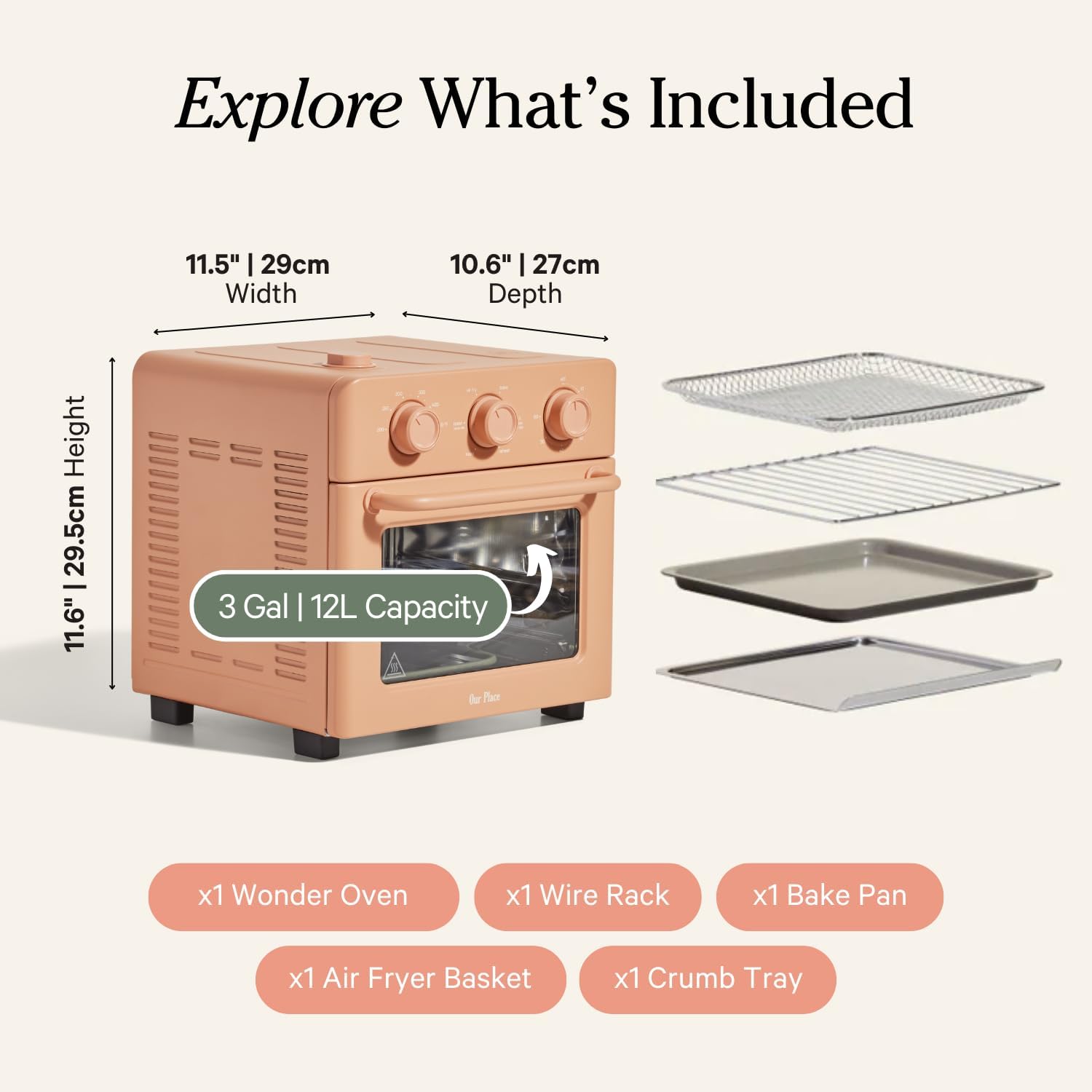 Our Place Wonder Oven | 6-in-1 Stainless Steel Air Fryer Toaster Oven Combo with Basket, Rack, Pan & Tray | Compact 13 QT Countertop Capacity - Toast, Roast, Bake, Reheat, Broil & Steam | Spice
