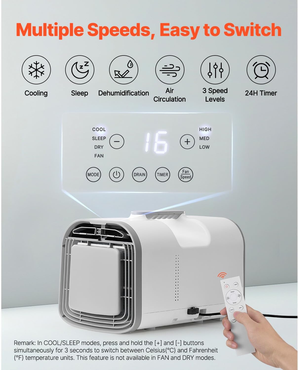 Happybuy Portable Air Conditioner, 4250 BTU 3 - Speed AC Unit with 24H Timer, Adjustable 16-32℃, AC/DC Compatible, for Outdoor Tent Camping, RVs & Home Use, White