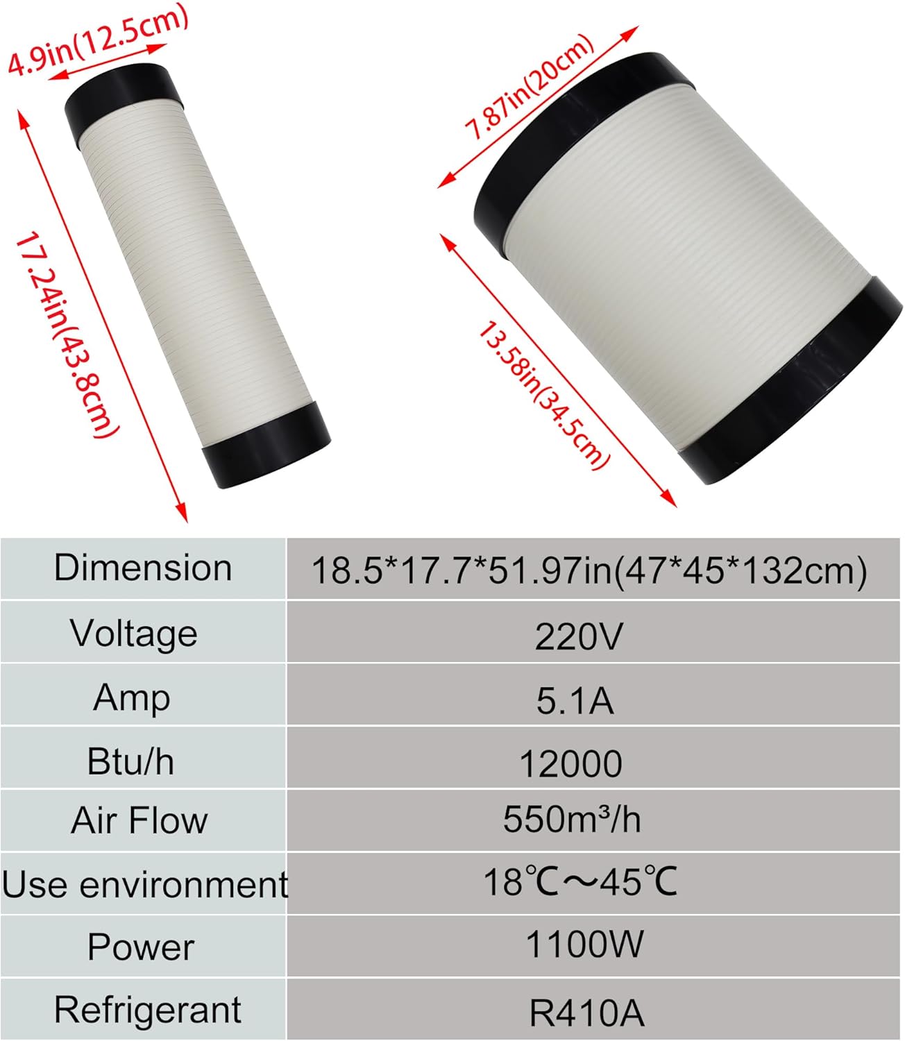 Industrial Air Conditioner Outdoor Indoor Spot Mobile Air Cooler 550m³/h Commercial Aircon with Two Outlet Tubes 220V
