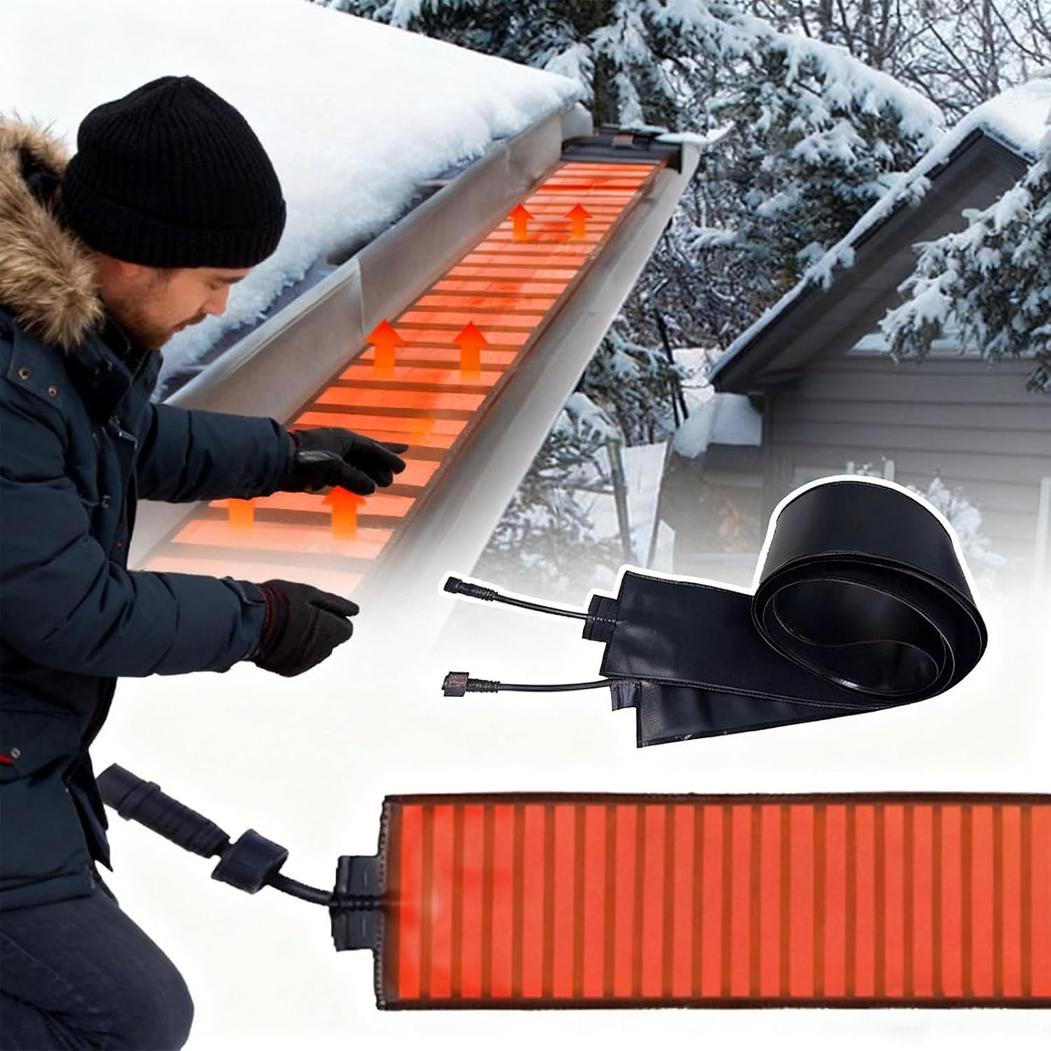 Electric Gutter Heater for Roof & Gutter, 12cm Wide Flexible De-Icing Pad, 122℉ Gutter Heat Cable to Prevent Ice Dams - PVC, Waterproof, 6 760cm/24.9ft