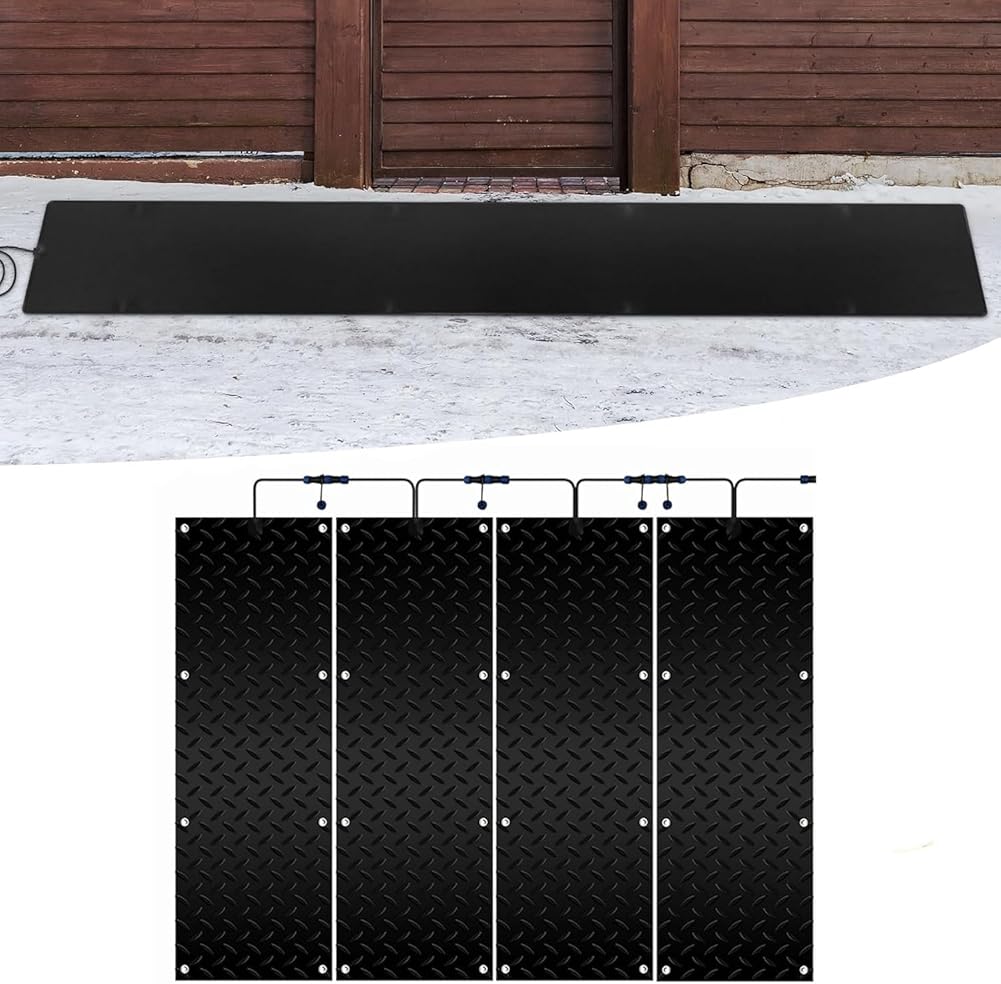 Heating Non-Slip Snow melt mat with Power Cord, Snow Removal in Winter to Cover Sidewalks and doorways(4Pcs,10x48in/(25.4x120cm))