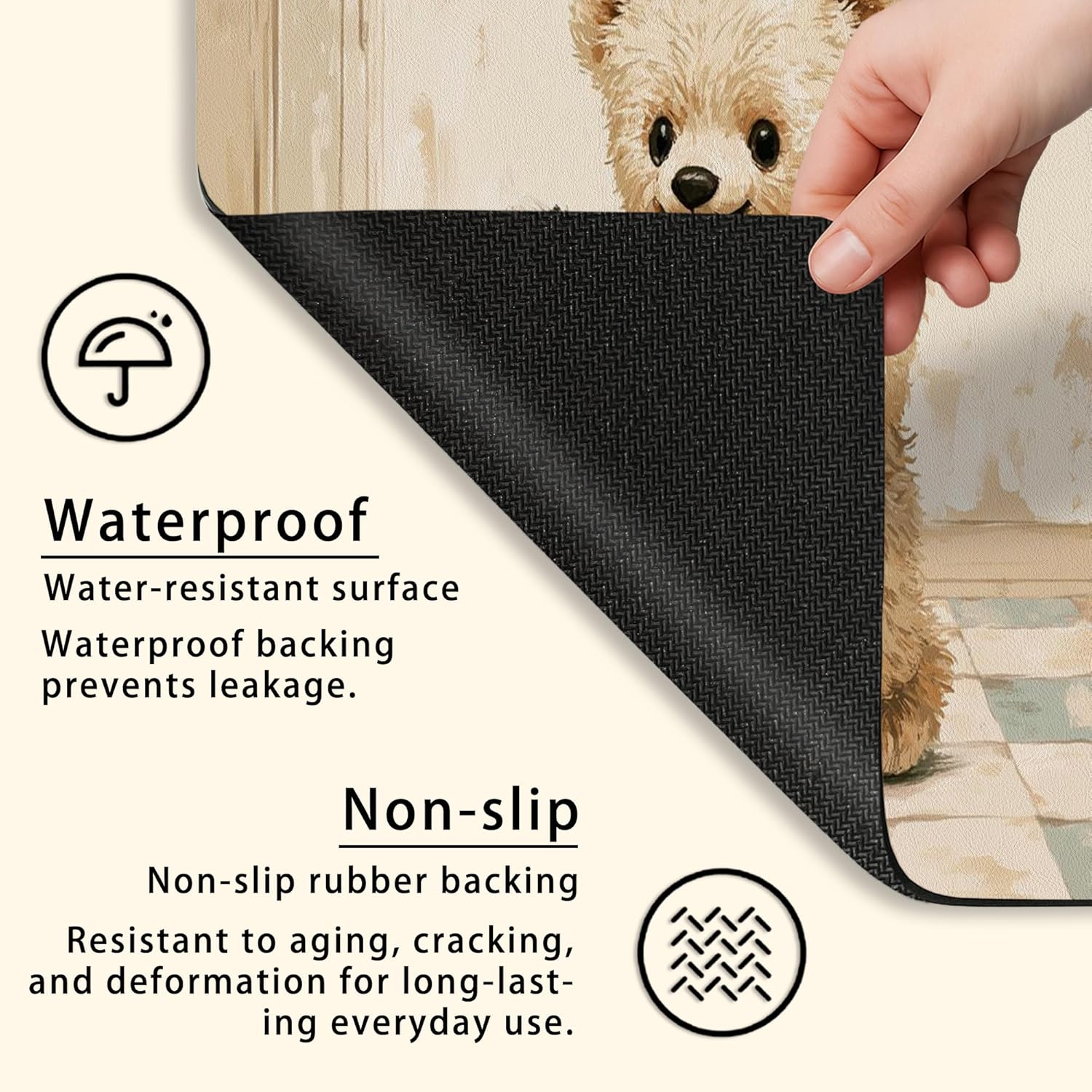 Cute Bear Washer Dryer Top Protector Mat, Vintage Plush Toy Laundry Machine Dust Covers, Winter Holiday Rubber Anti-slip Waterproof Washer And Dryer Mats for Laundry Room 20x24 Inch