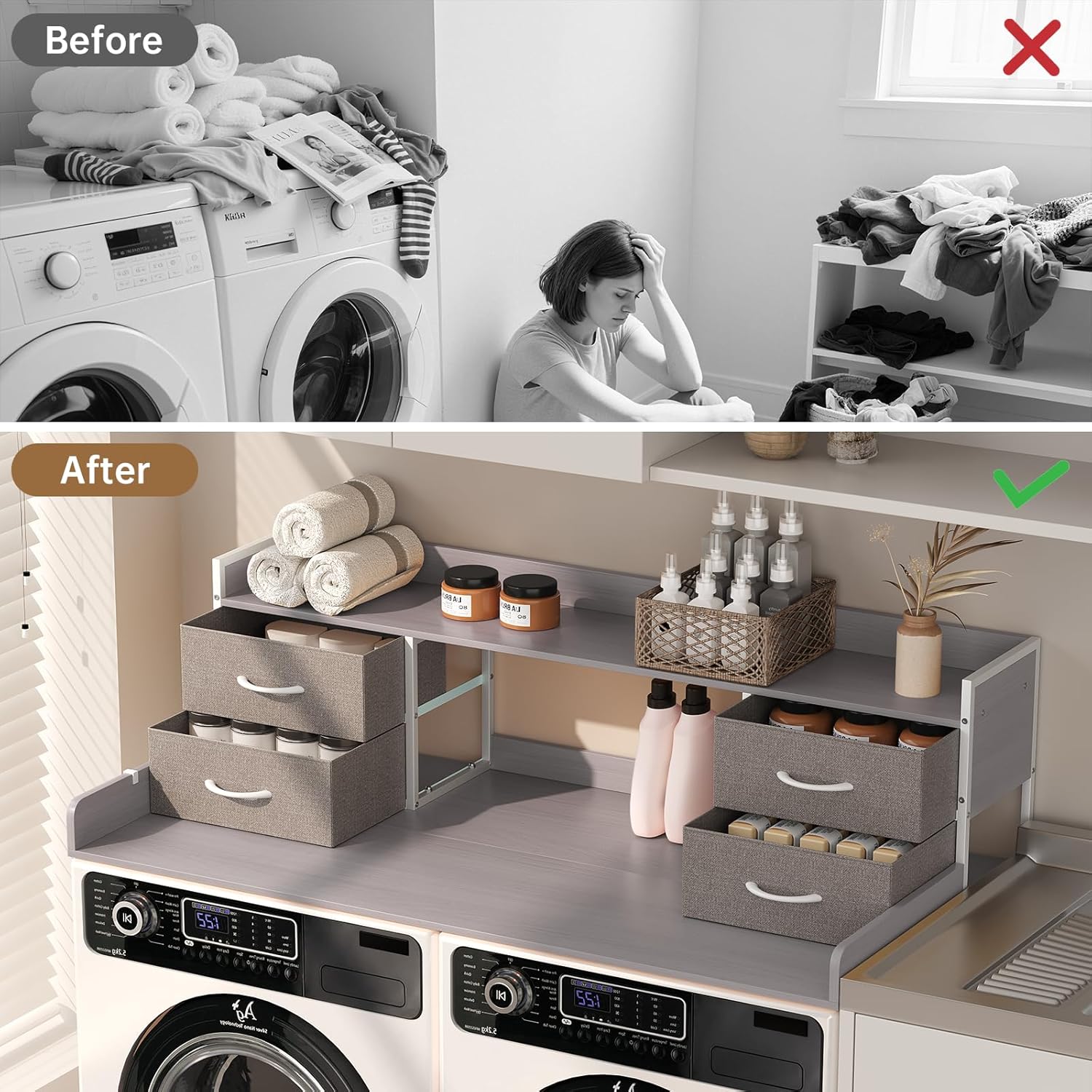 4 Drawers Washer Dryer Countertop with Shelf, 27.5