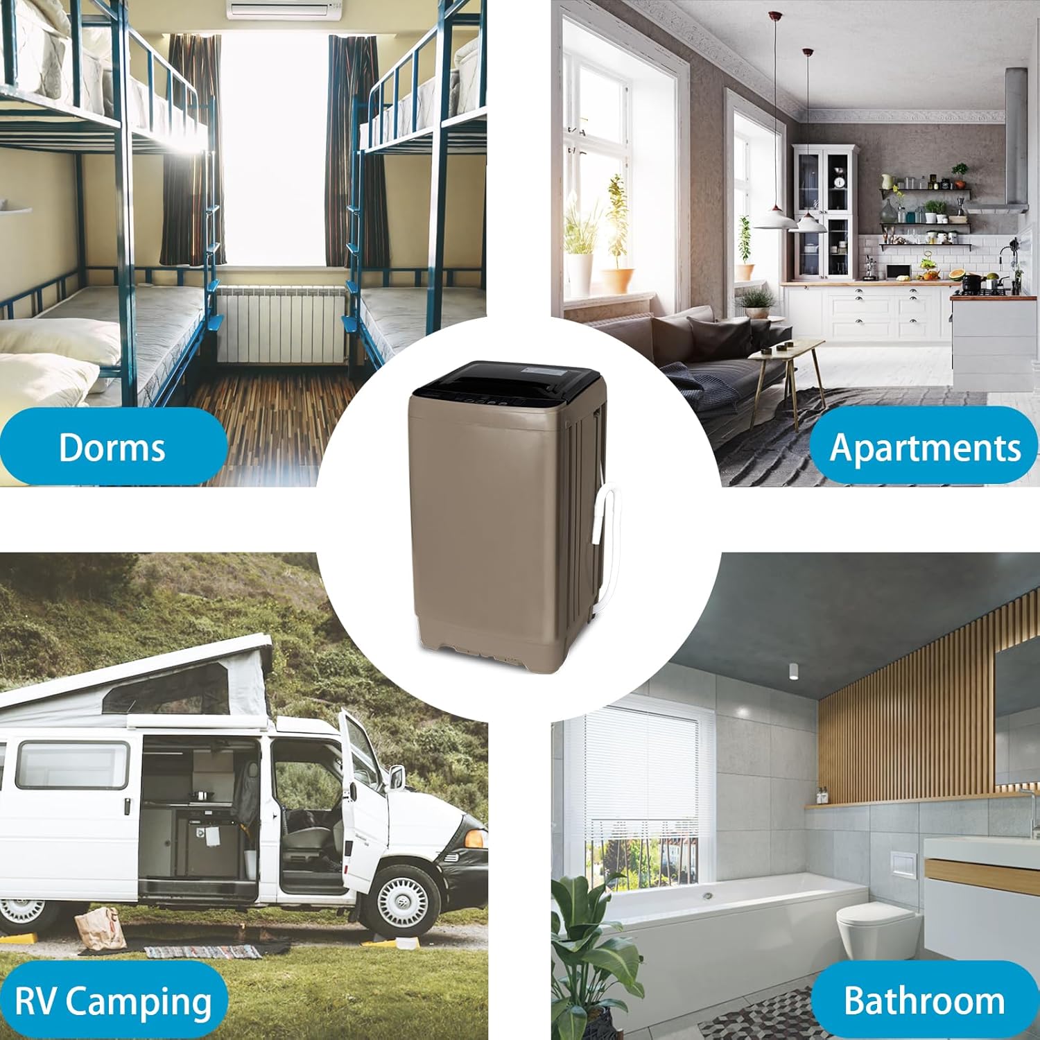 Anukis Fully Automatic Washing Machine, 13 lbs Capacity Compact Laundry Washer with Drain Pump 10 Wash Program & 8 Water Levels for Apartment, Dorm, RV, Gold