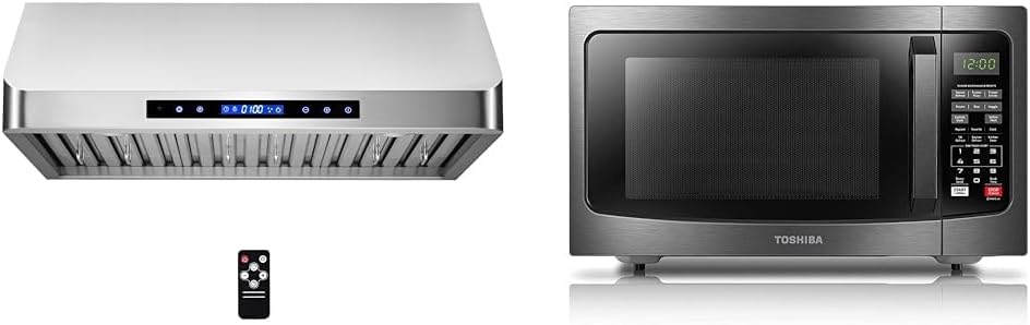 COSMO COS-QS75 30 in. Under Cabinet Range Hood with 500 CFM, Permanent Filters, LED Lights & TOSHIBA EM131A5C-BS Countertop Microwave Ovens 1.2 Cu Ft