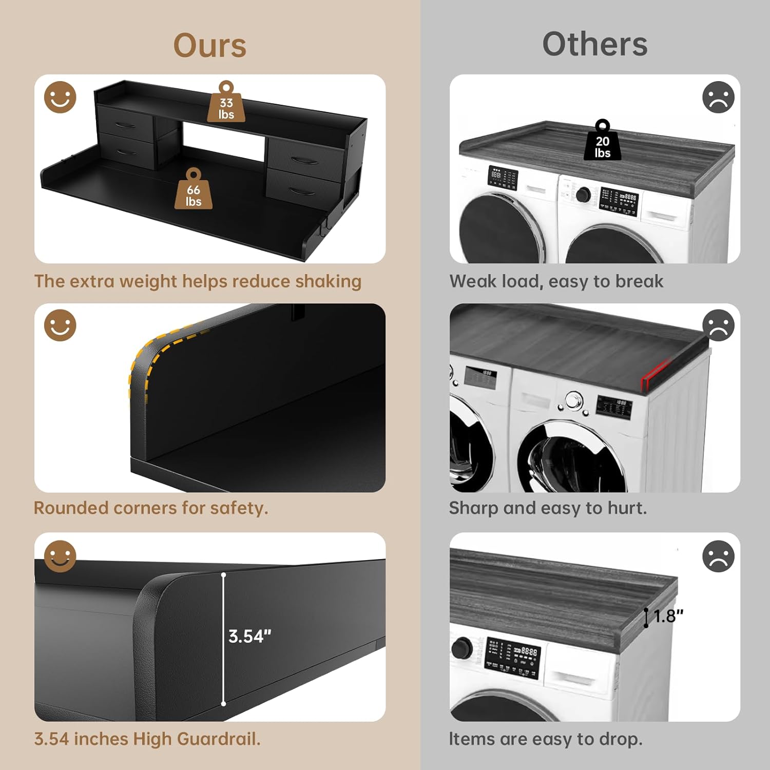 4 Drawers Washer Dryer Countertop with Shelf, 27.5