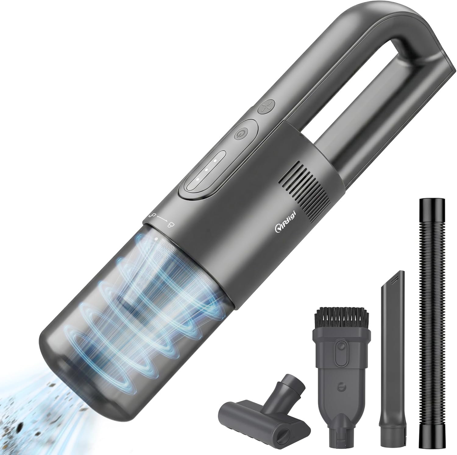 Handheld Vacuum Cordless, 5-in-1 Car Vacuum Portable Cordless 30 Mins Rapid Rechargeable Hand Vacuum Brushless Motor 19000Pa Strong Suction, Dust Busters for Car Home with 4 Nozzles, Gray
