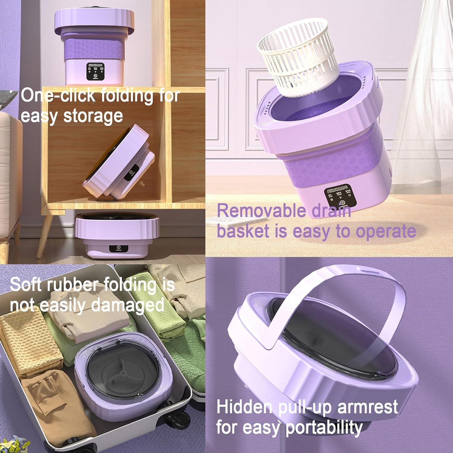 THAMBA Foldable Mini Washing Machine, Small Portable Washing Machine with 3 Modes Deep Cleaning with Blue Light and with Detachable Drain Basket Best Gift Choice (Color : Green)