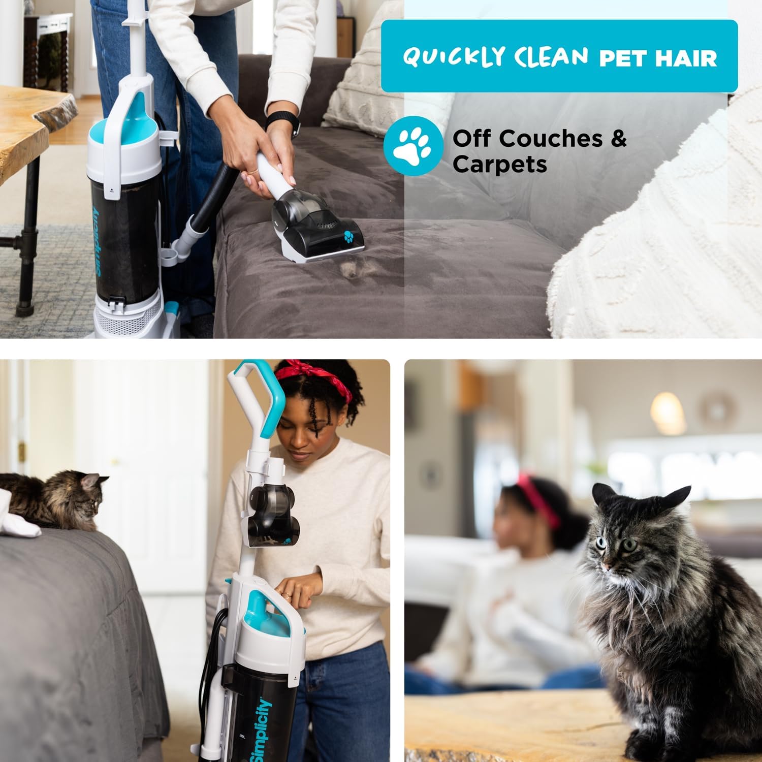 Simplicity Vacuums Pets Pro, Hard Floor and Carpet Vacuum Cleaners for Home Pet Hair, Upright, Bagless Lightweight, Powerful Suction in Homes with Dogs Plus Upholstery, Dust and Crevice Tools, SVPET