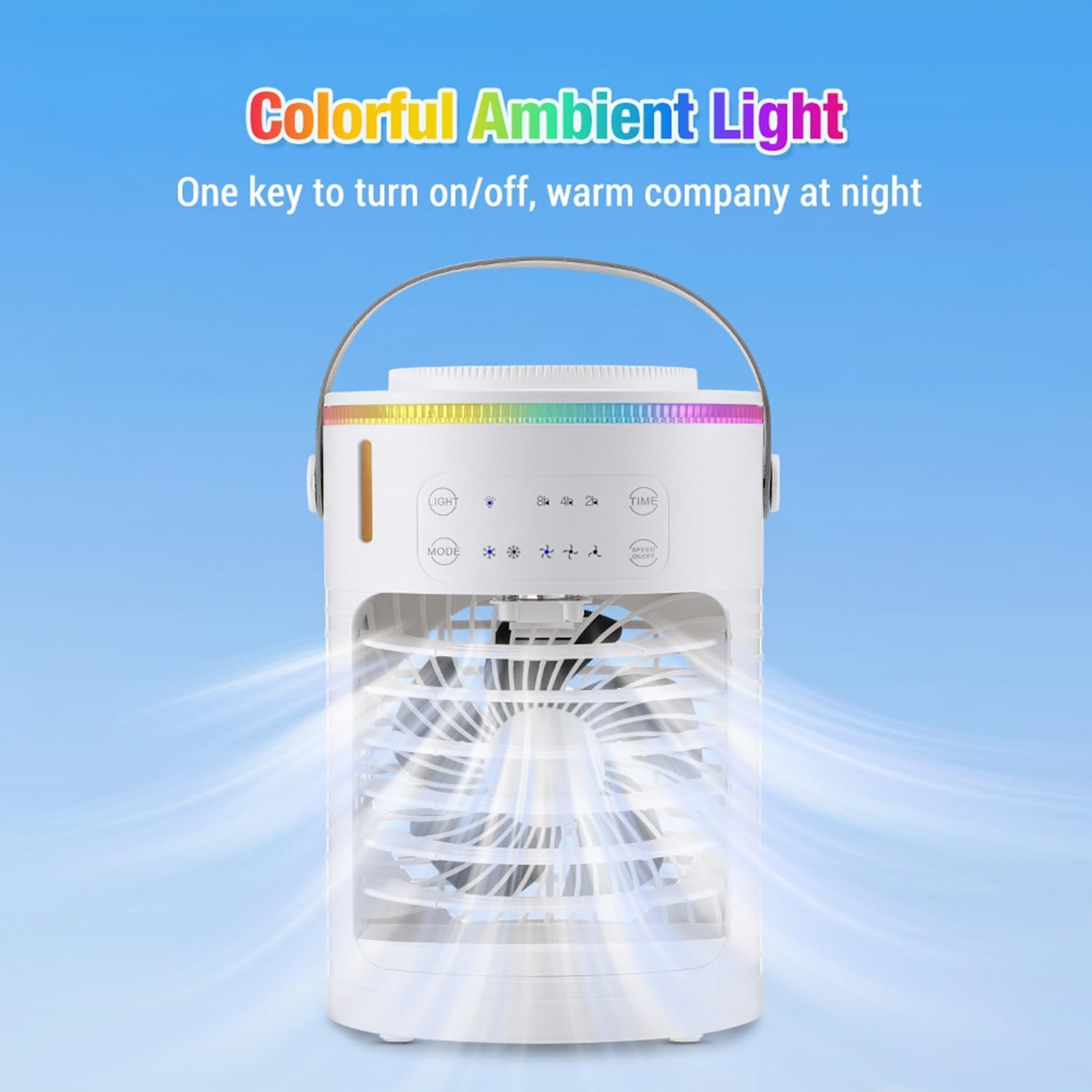 KtEli Portable Air Conditioners, 600ml Evaporative Mini Air Conditioner 3-IN-1 Portable AC Unit, 7 Color Lights Personal Air Conditioner Portable for Room Bedroom Office Camping