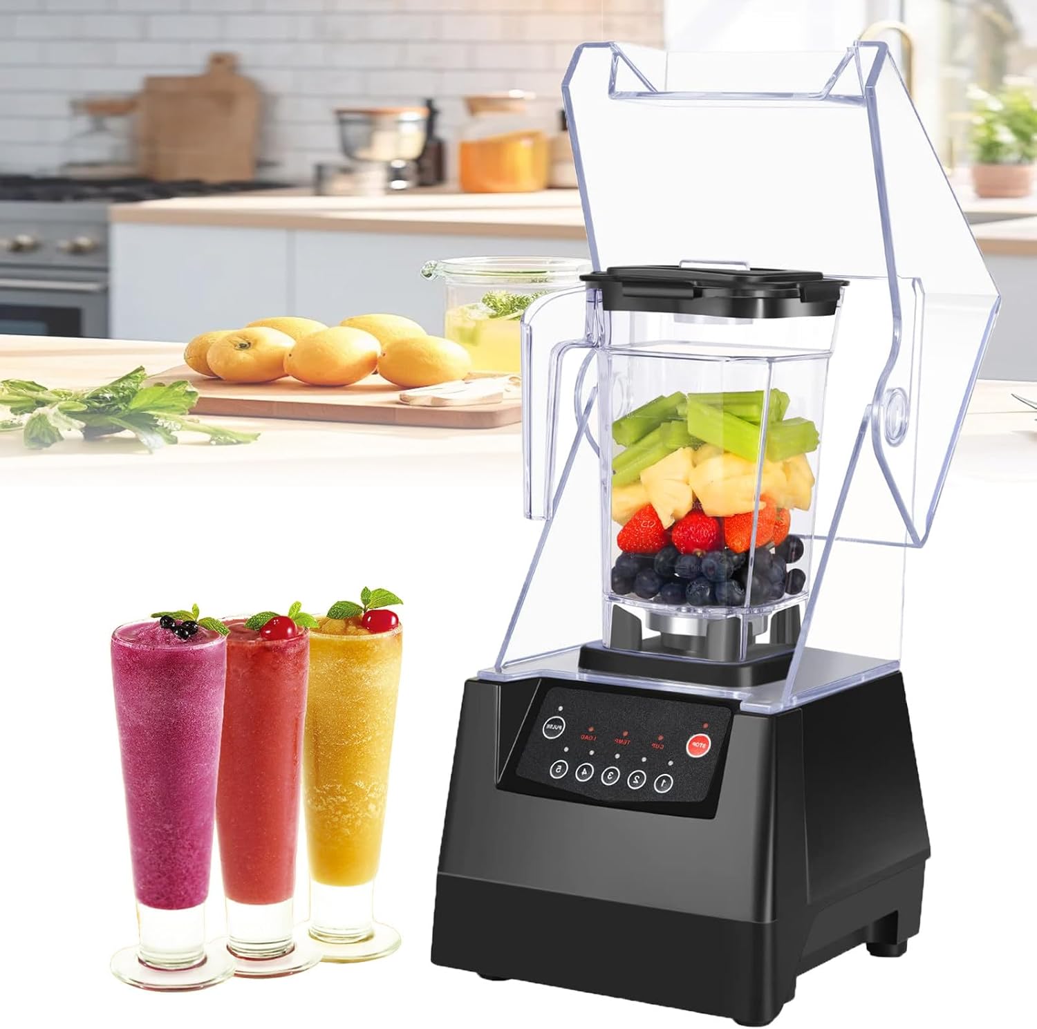 Professional Blender Smoothie Maker, 2200W Commercial Blender with 2L Container 17000RPM High Speed blender with 5 Speeds Control for Ice/Juice/Smoothie