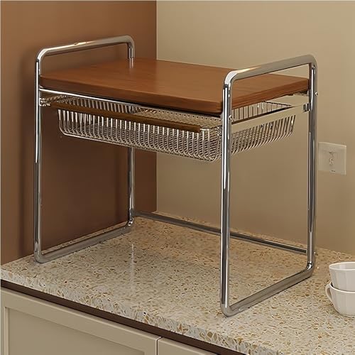 Wood Microwave Oven Rack, Metal Over The Microwaves Shelf with Storage, Kitchen Storages Shelves for Home, Office(18.89in)