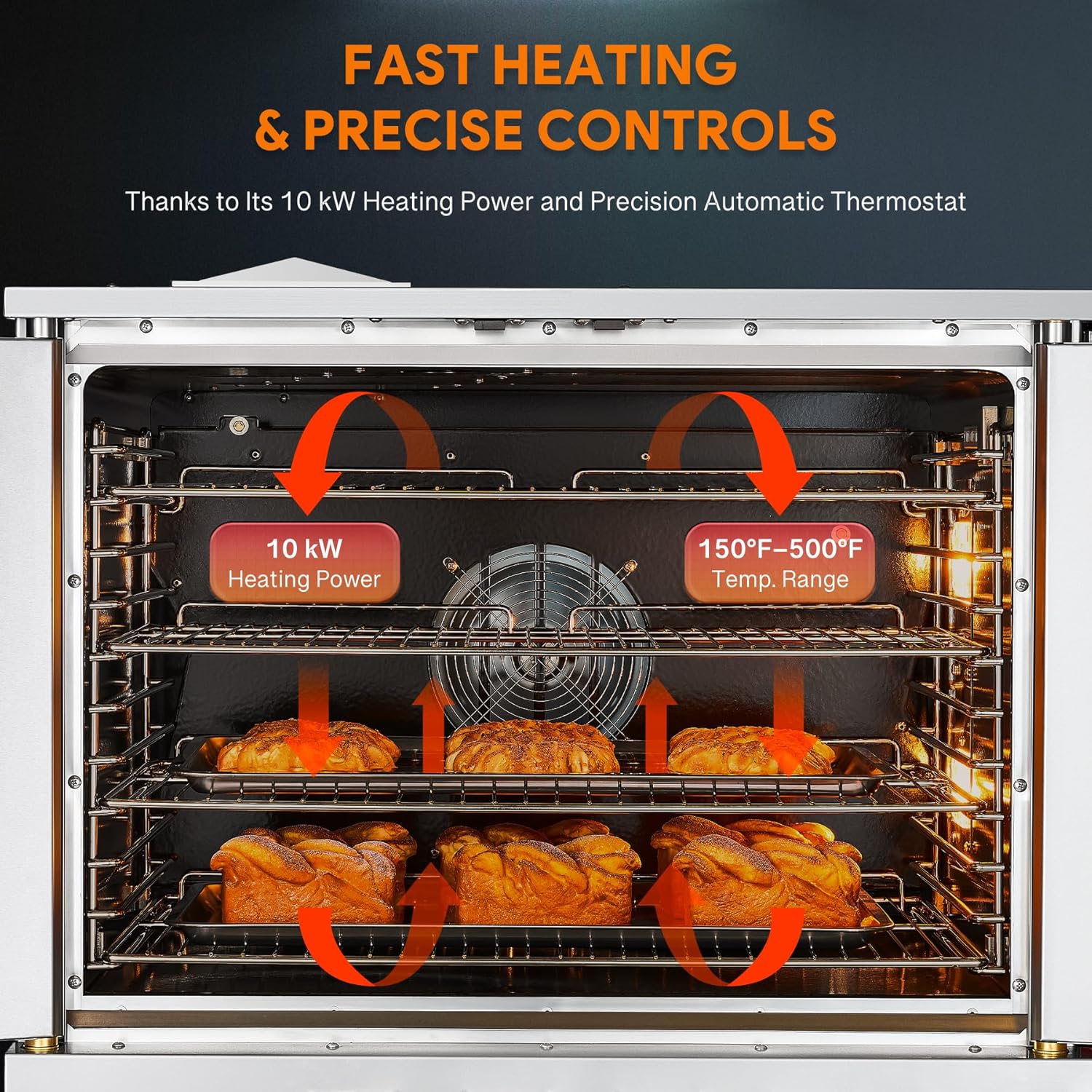 Commercial Convection Oven, Single Deck Electric Convection Oven with 10 kW Power, 7 cu ft Capacity, 38