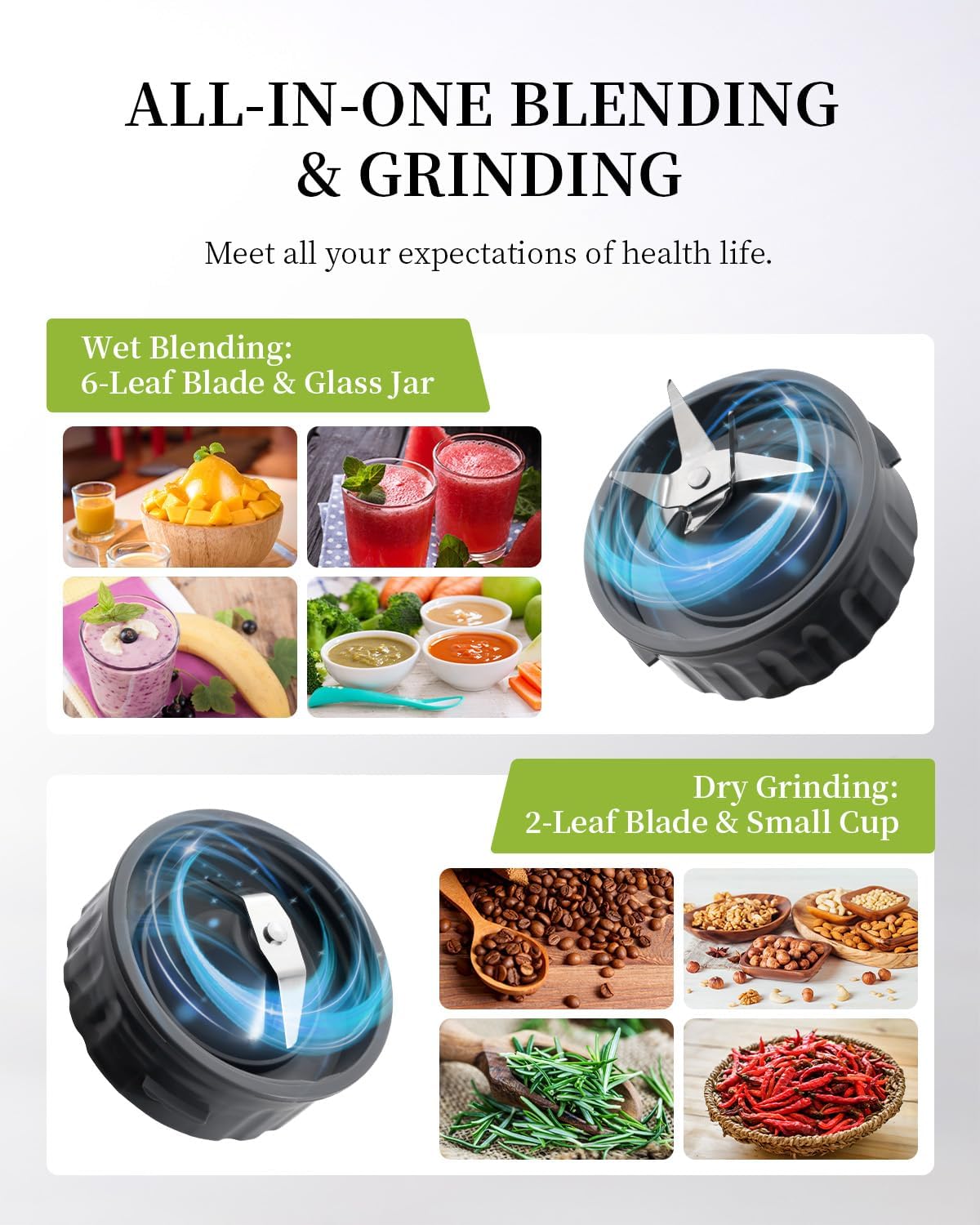 GDOR Blender, 52 Oz Glass Jar, Multi-Function Kitchen Blender & Grinder Combo, 9 Functions with Shakes, Puree, Crush Ice, and Chop, Max 700W, Self Cleaning