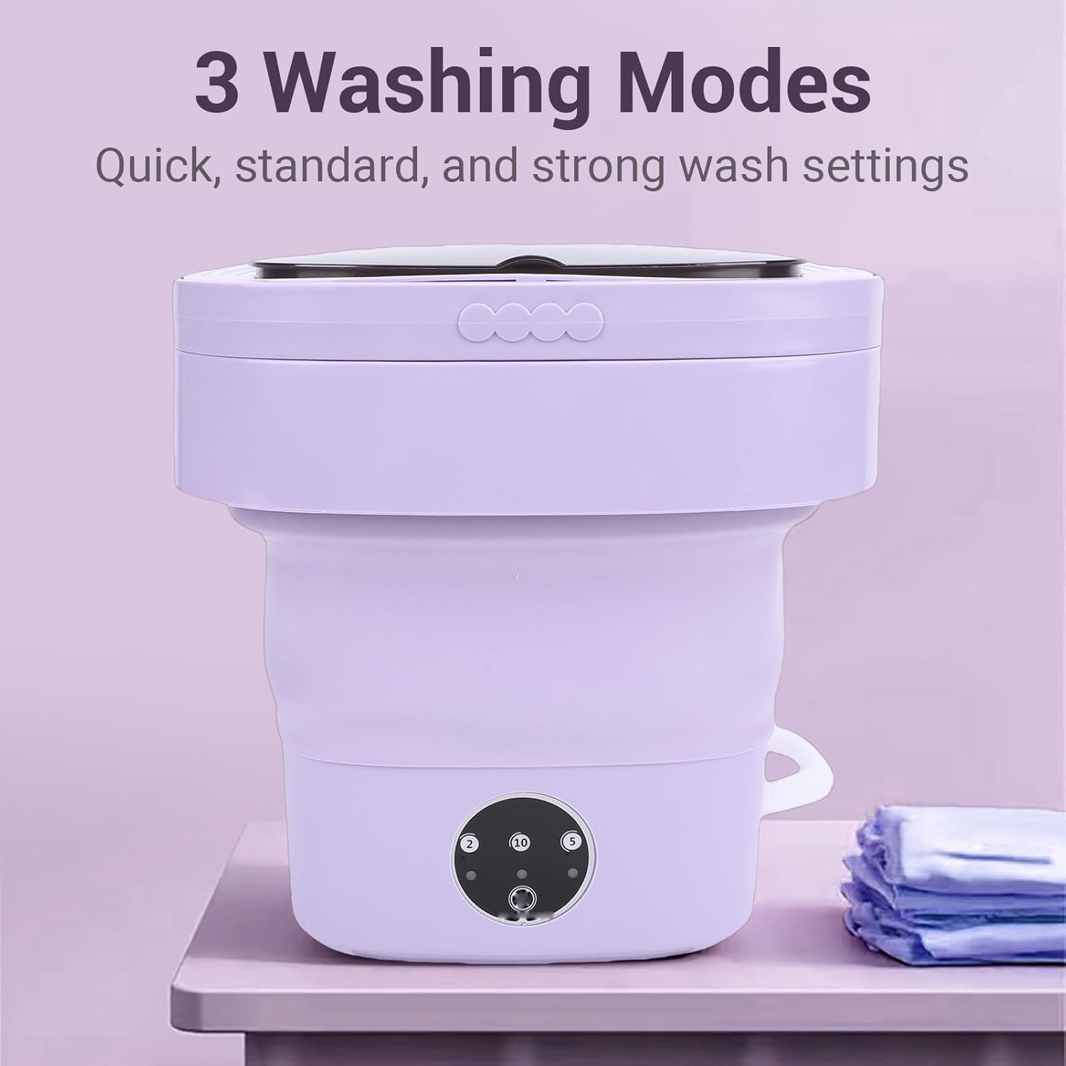 Diydeg 8L Portable Washing Machine with 3 Cleaning Modes, Foldable Washer, Drain Basket, Small Laundry Machine for Toddler Clothes, Underwear, Socks, Toys (Purple)
