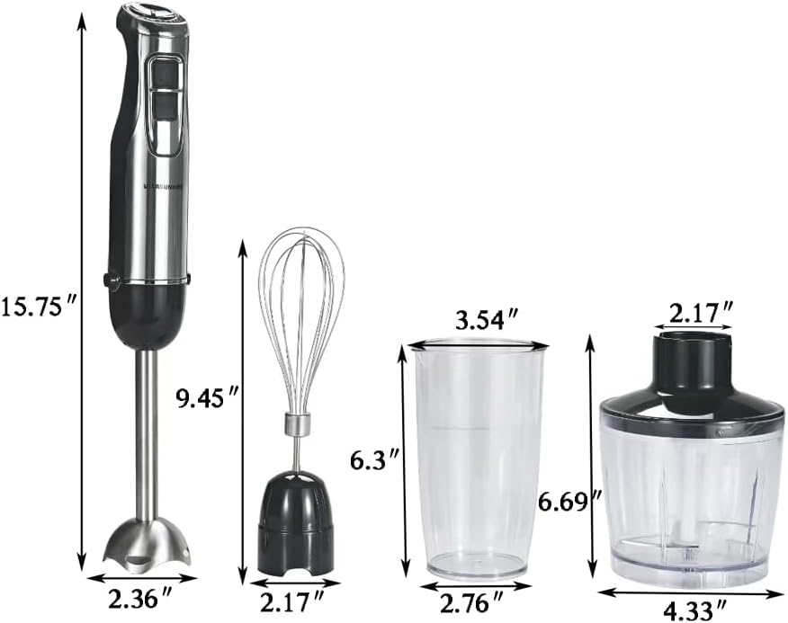 500W Powerful Hand Blender, 4-in-1 Immersion Blender with 6-Speed & Turbo, BPA-Free 600ml Beaker, Whisk, Food Chopper, Stainless Steel Blades, Ergonomic Grip
