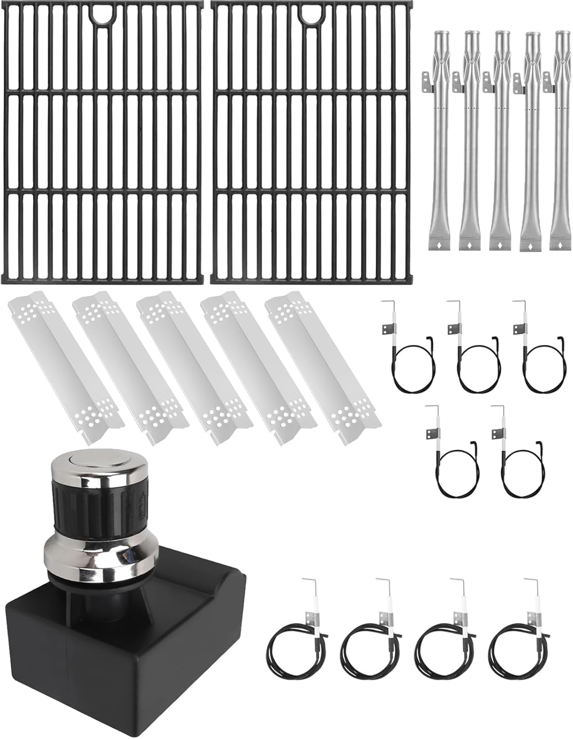 Cast Iron Cooking Grill Grates,Heat Shields, Burners, Ignitors Kit & Grill Igniter Kit for Nexgrill 720-0888 Accessories for Nexgrill Replacement Parts 4/5 Burner Grills