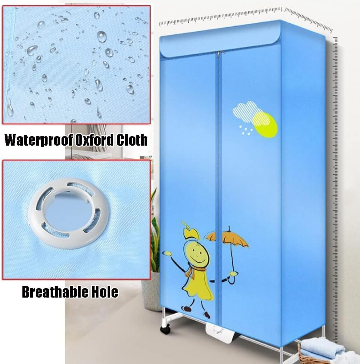 Heated Clothes Dryer Indoor Stainless Steel Wardrobe with Dustproof/Waterproof Cover, Laundry Airer Heater Clothing Drying Rack