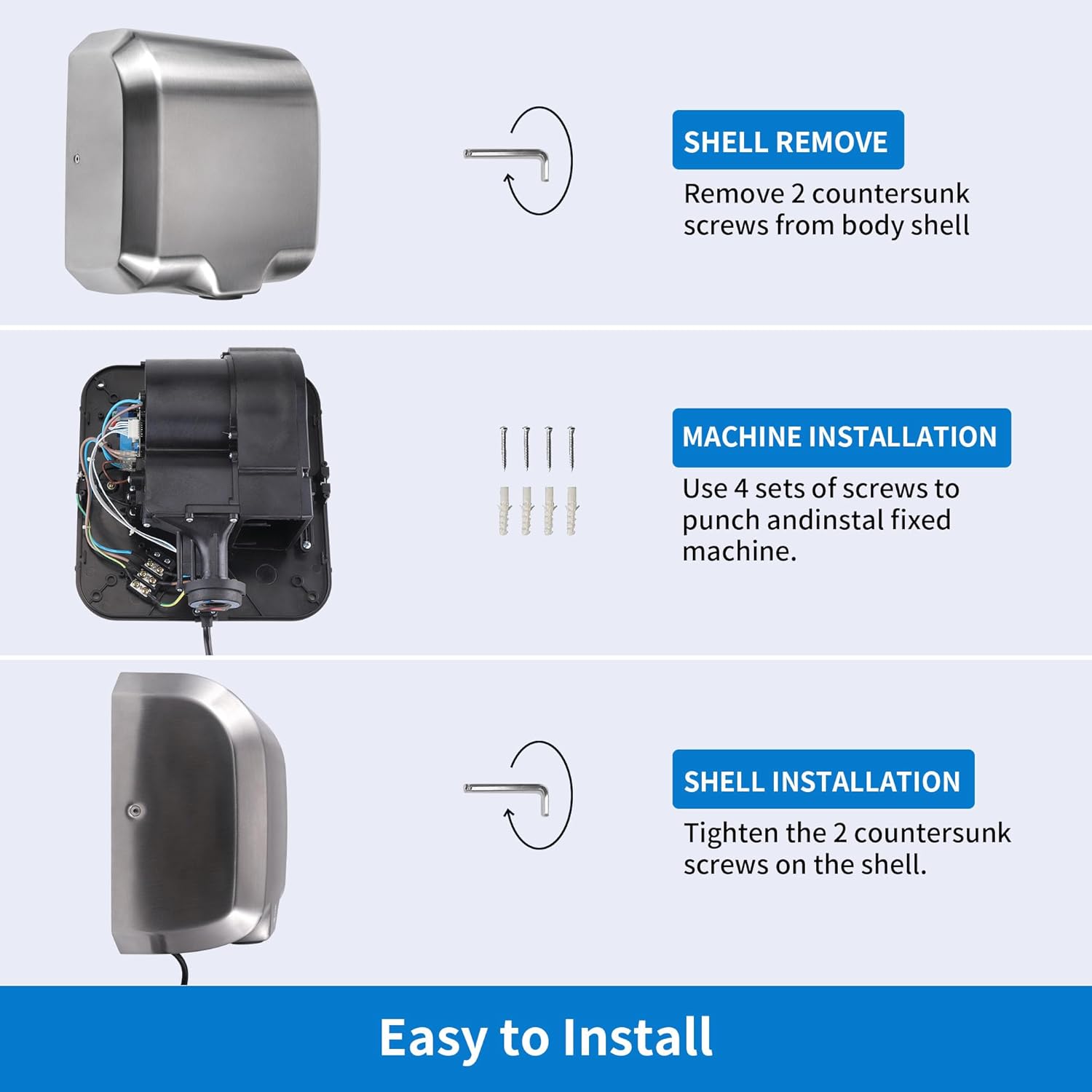 Goetland Stainless Steel Commercial Hand Dryer 1800w Automatic High Speed Heavy Duty Dull Polished