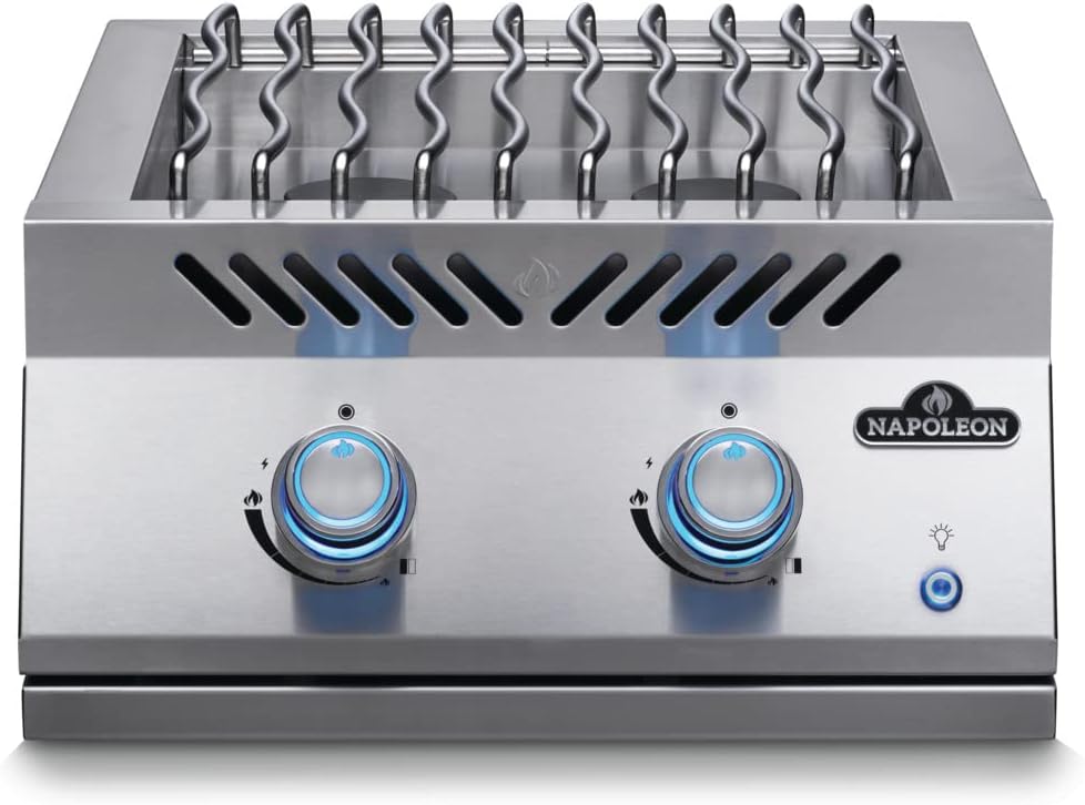 Napoleon Built-In Component - BIB18RTPSS - Dual Drop-In Range Style Burner, BBQ Grill, Marine Grade Stainless Steel, Propane Gas, 18-inch Burner, JETFIRE™ Ignition, Easy To Light, Ergonomic Knob, Backlit Knob