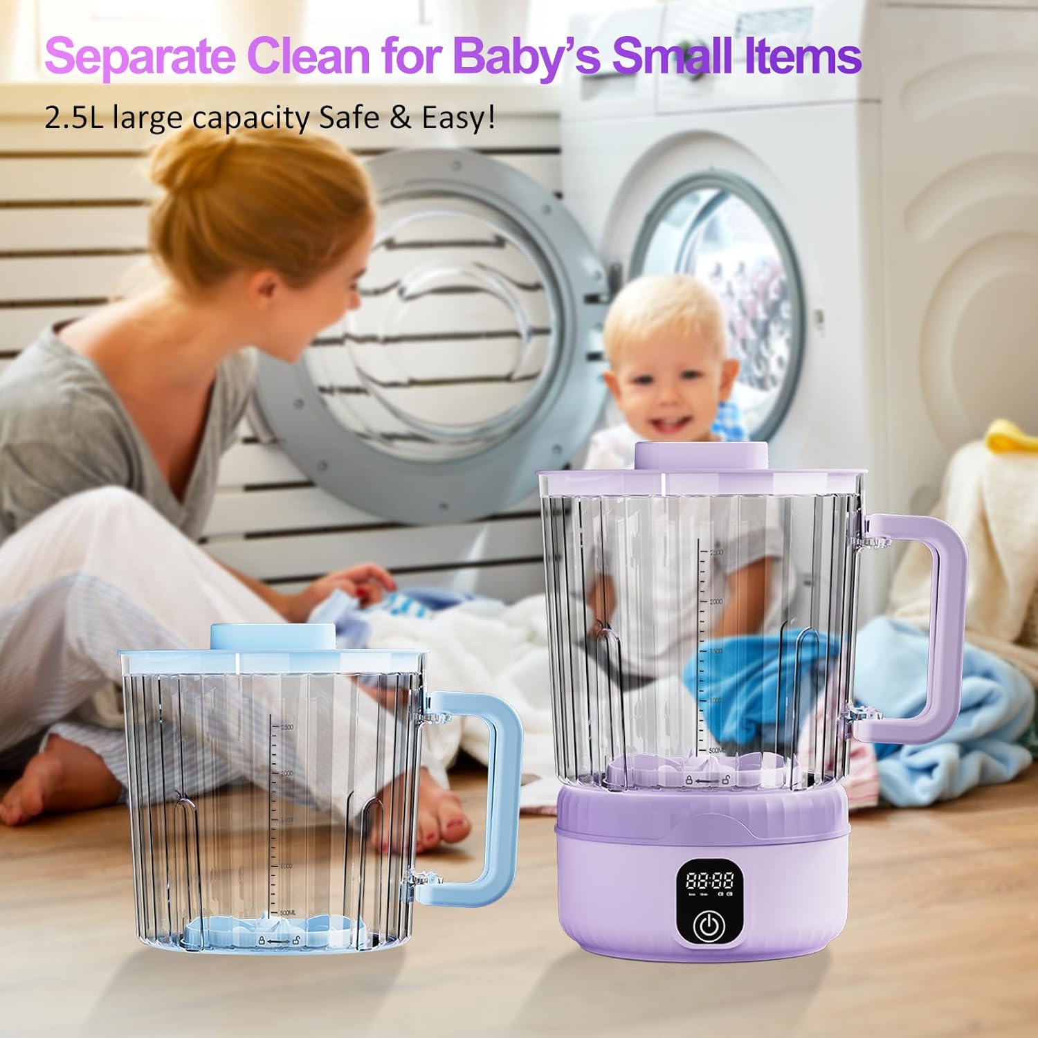 Underwear Washing Machine, Upgrade Double Bucket 2.5L Handle Portable Small Mini Washing Machine for Small Clothes, Rechargeable Travel Laundry Washer With Deep Cleaning, for Apartments, Dorms, RVs