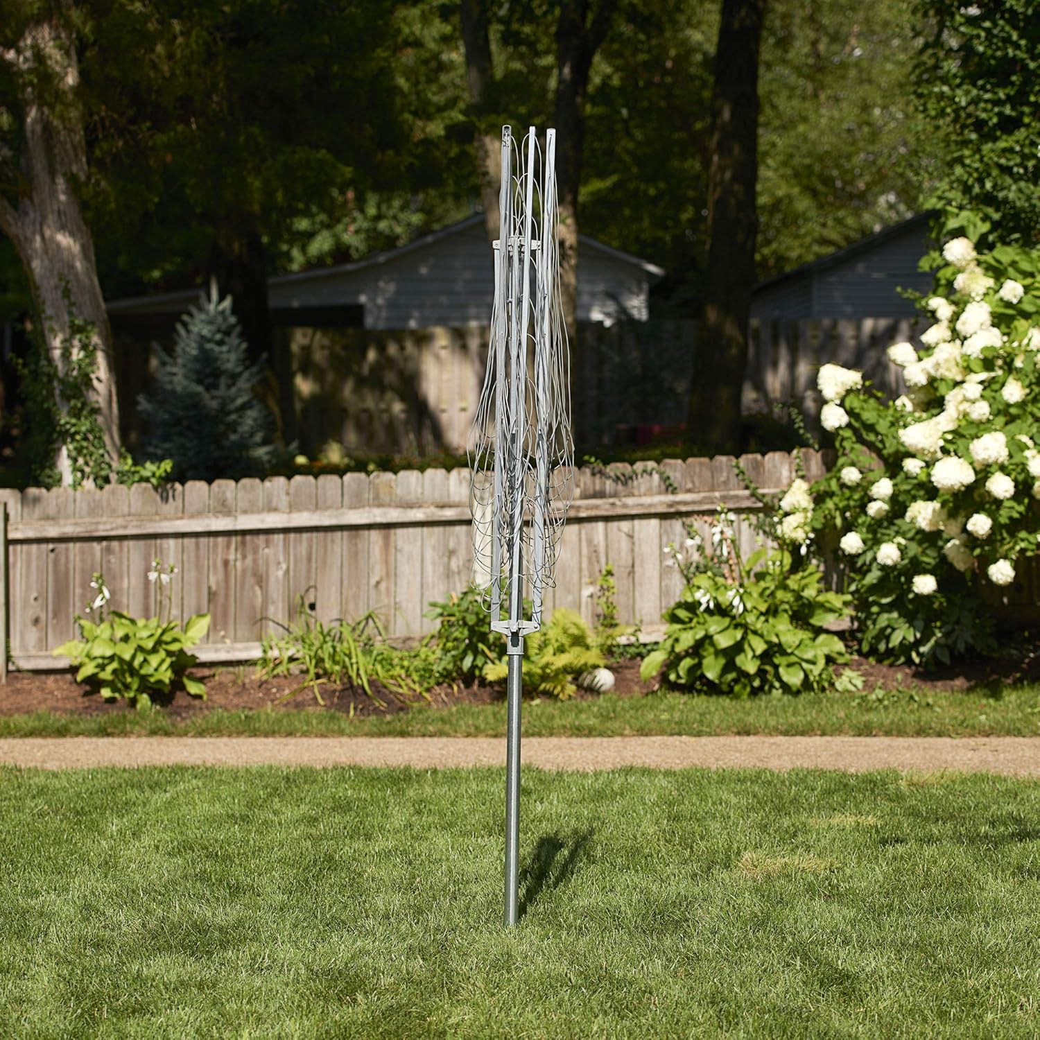 Household Essentials 17120-1 Rotary Outdoor Umbrella Drying Rack | Aluminum Arms and Steel Post | 12-Lines with 165 ft. Clothesline