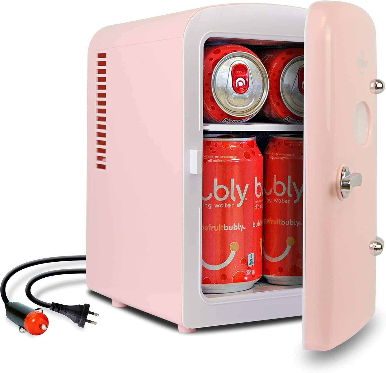 Koolatron Mini Fridge - Refrigerator for Bedroom, Office, Portable Table Top Beverage Cooler, 12V 110V Refrigerador for Drinks, Soda, Wine, Use in Car, Dorm, Outdoor, Patio, 6 Can