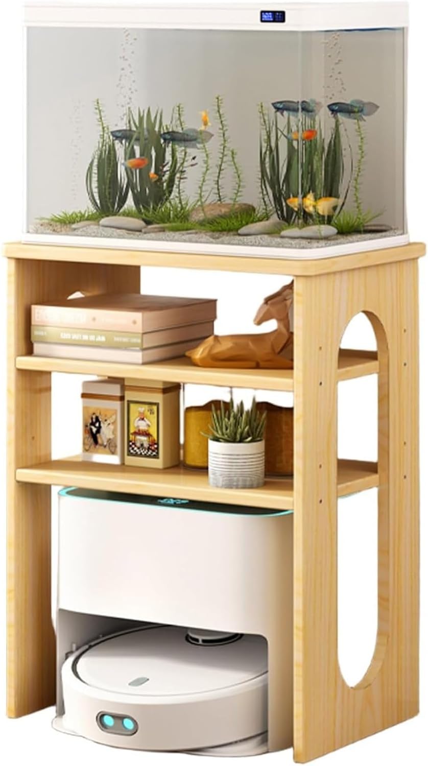 Robot Vacuum Hidden Storage Cabinet, Robot Vacuum Stand Cabinet, Wood Storage Rack Above The Sweeping Robot, Hidden Open Storage Shelves, Side Table Storage Cabinets(Natural,3-Tier)