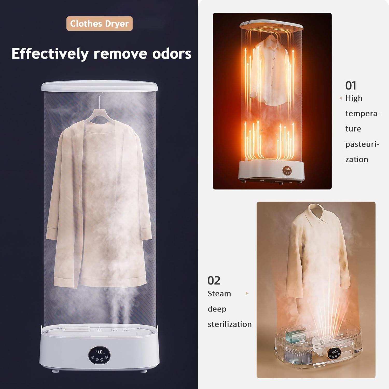 Clothes Dryer, Vertical Steam Iron, Mini Clothing Care Machine with Remote Control, PTC Heating & LED Display, Foldable Clothes Dryer for Travel,RV, Home,Apartment