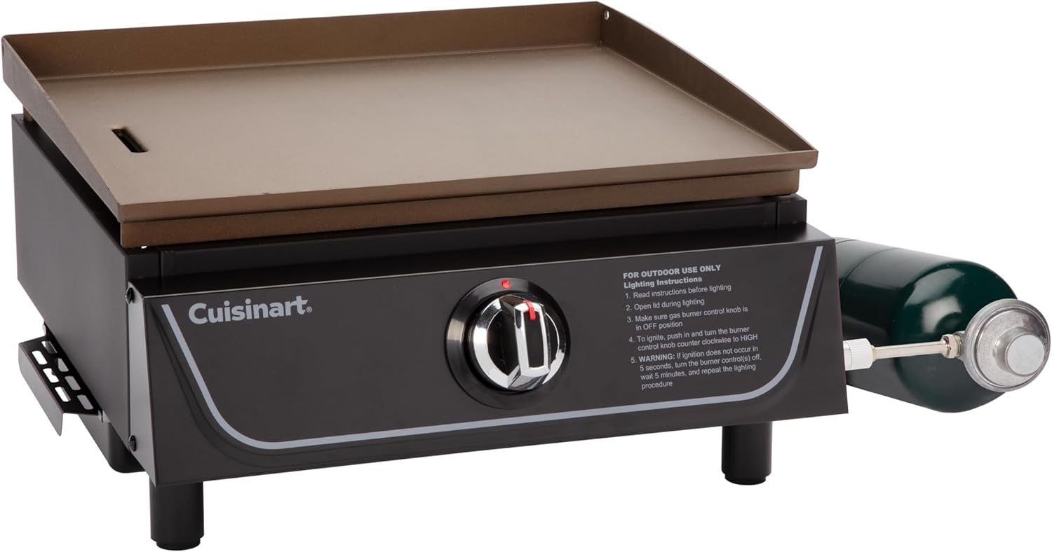 Cuisinart 17” Tabletop Gas Griddle, Easy Assembly Compact Outdoor Flat-Top Grill with Grease Cup, 255 Sq. In Cooking Space Perfect for Camping, Tailgates & BBQs