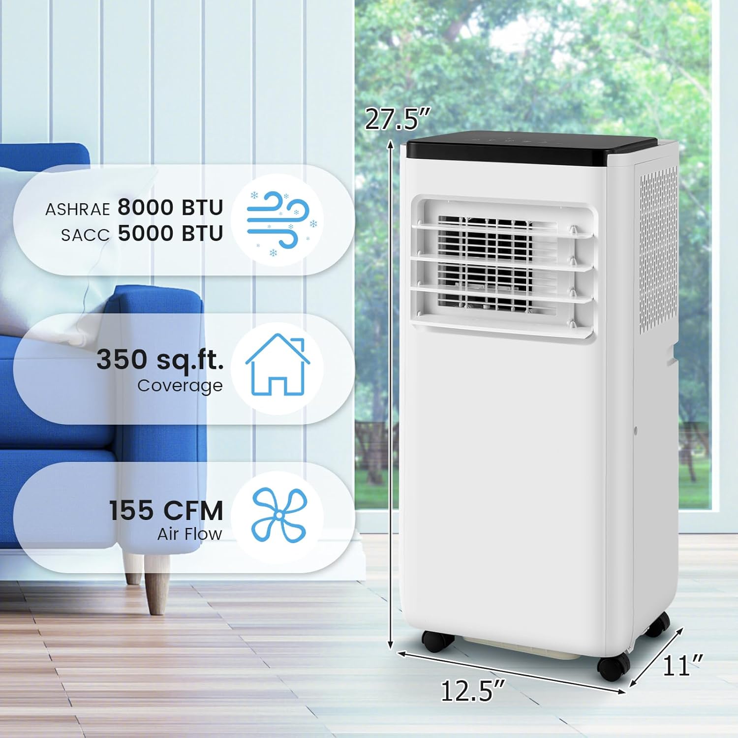 GOFLAME 10000BTU Portable Air Conditioner, 3-in-1 AC Unit with Built-in Dehumidifier, Fan Mode, Sleep Mode & 24H Timer, Powerful AC with Remote & Window Vent Kit, Cool Up to 250 sq.ft., White