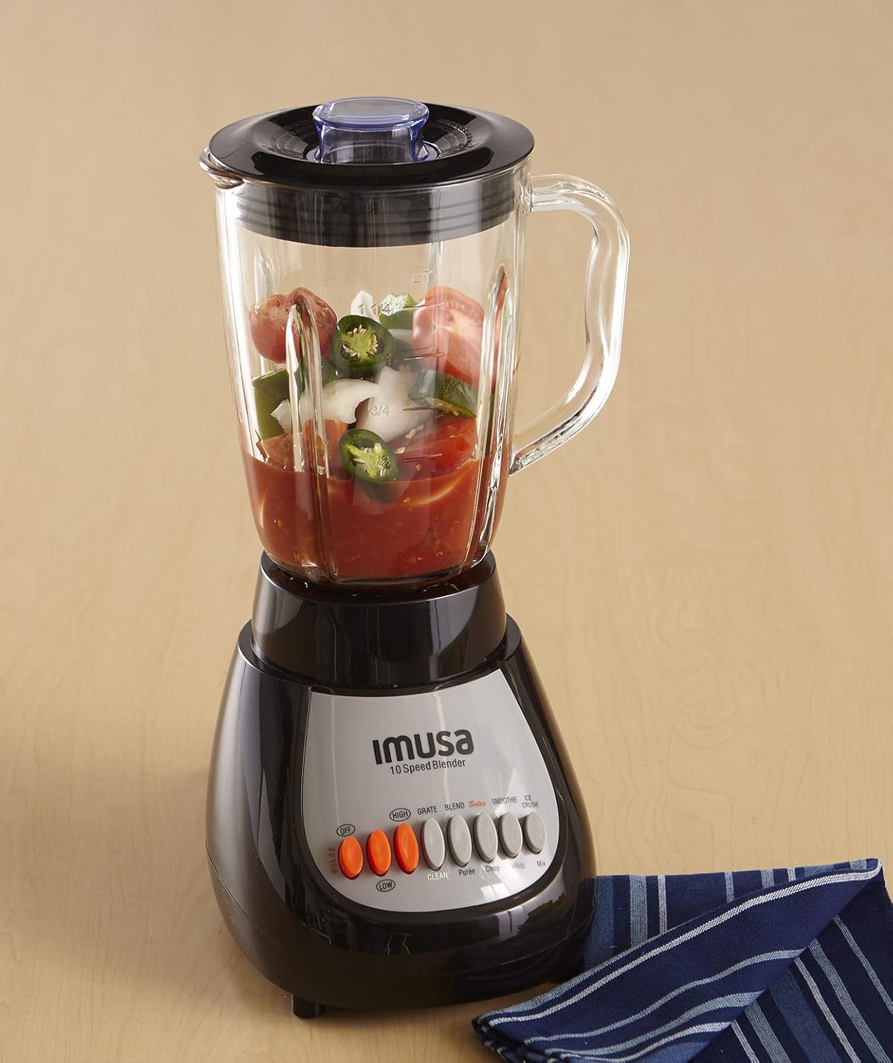 IMUSA USA GAU-80313B Black 10-Speed Blender with Glass Jar 4, 42 oz