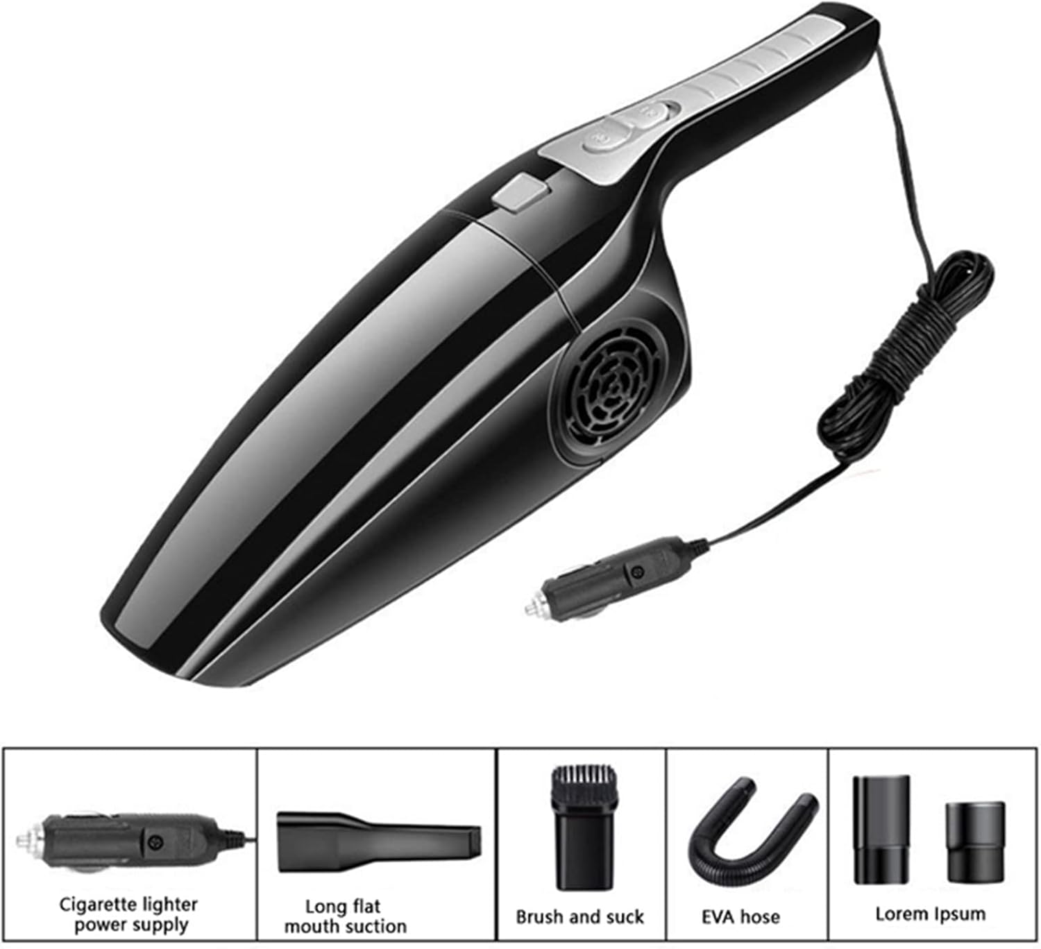 Portable Car Vacuum Cleaner High Power 8000PA Suction, 16Ft Corded Handheld Vacuum with Multi-Nozzles for Wet, Dry, Pet Hair,Black