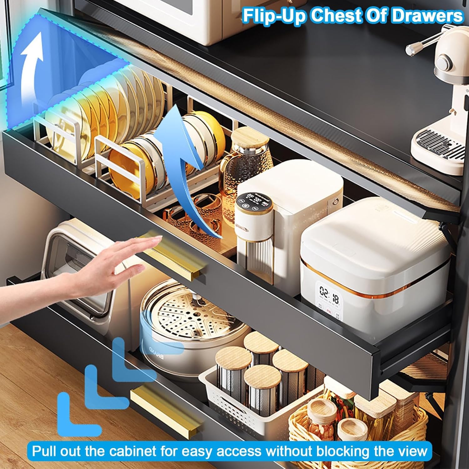 Microwave Stand Microwave Oven Rack,Bakers Racks for Kitchens with Storage 4-Tier Kitchen Shelf, Industrial Microwave Oven Stand Cabinet, Kitchen Hutch Sideboard, Coffee Bar, with Hooks and