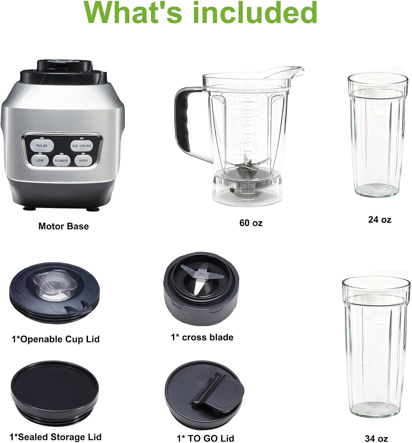 Sweetcrispy Countertop Blender, 1400W 60oz Blender Combo for Kitchen, Smoothies Maker With BPA-Free Portable Cups For Shakes, Sauces, Juice, Ice Crushing, Silver