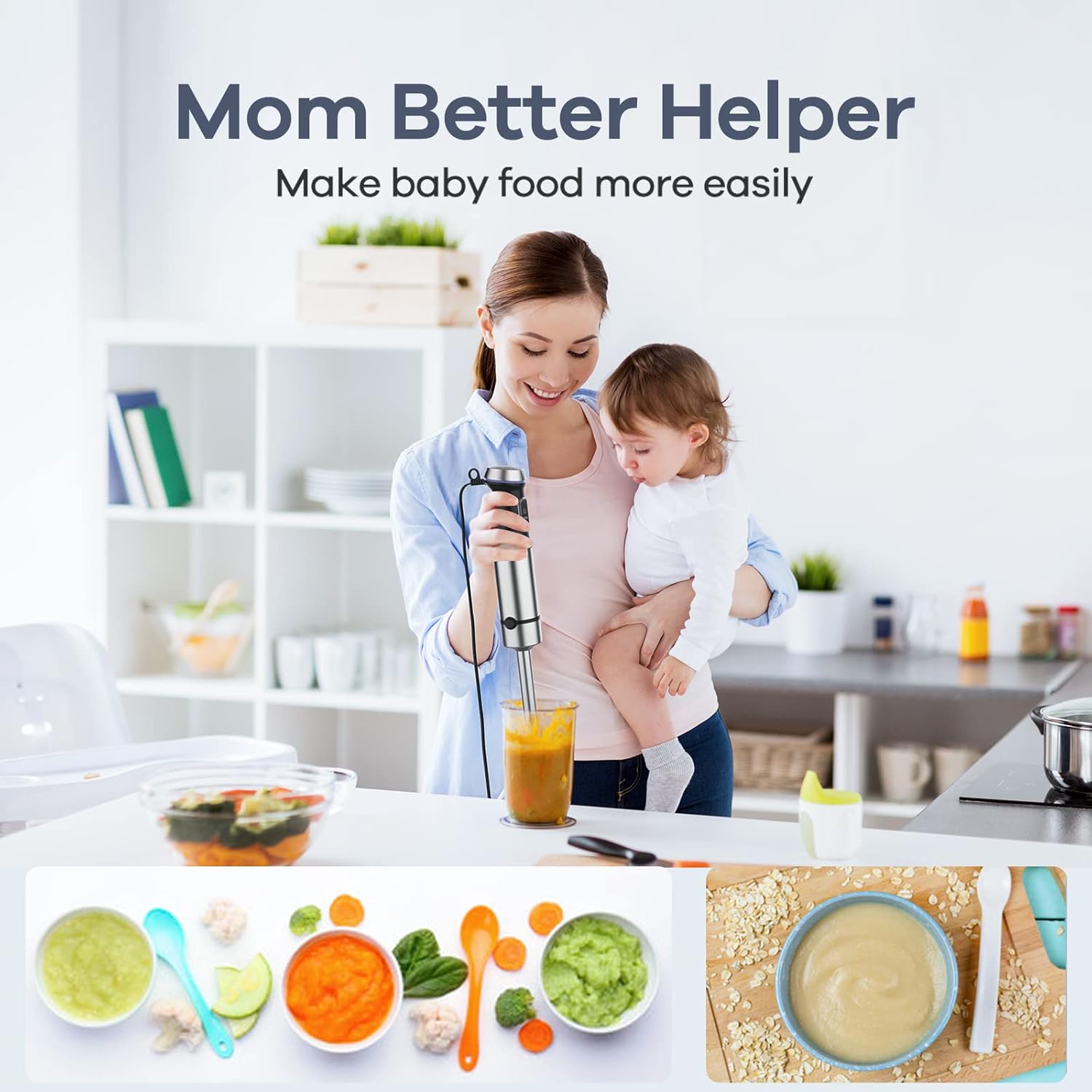 Ganiza Immersion Hand Blender 7 in 1 - Max 1000W Heavy Duty Motor, 15 Speed and Turbo Mode With 1500ml Food Processor and 6 Pieces