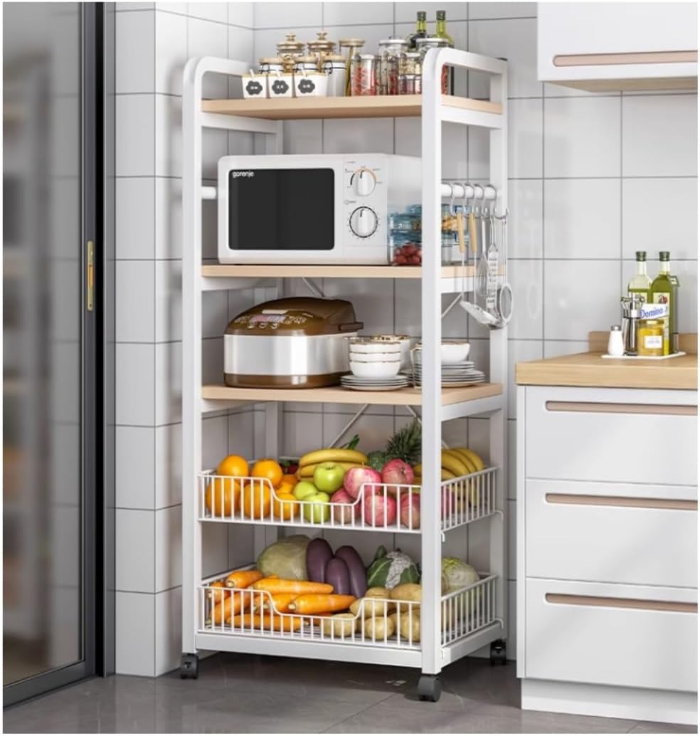 Microwave Stand Microwave Oven Rack Microwave Stand Kitchen Baker Rack Utility Storage Shelf Microwave Stand Industrial Microwave Oven Stand For Spices Microwave Shelf Microwave Rack (Bianco 5)