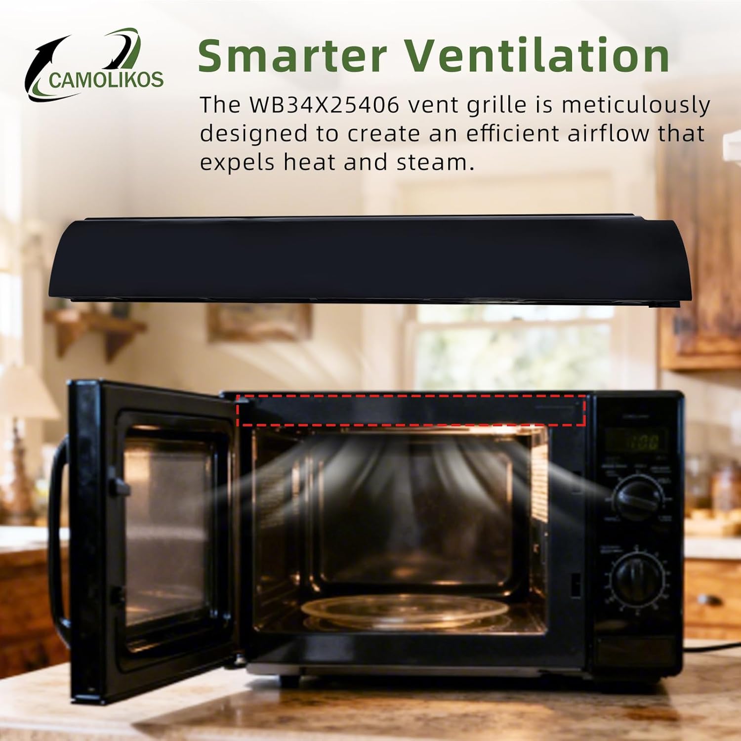 WB34X25406 Microwave Vent Grille Fits for GE WB34X25406 Top Vent Grille Replacement 4465386 AP6040821 PS11774030 EAP11774030 (Black 1PC)